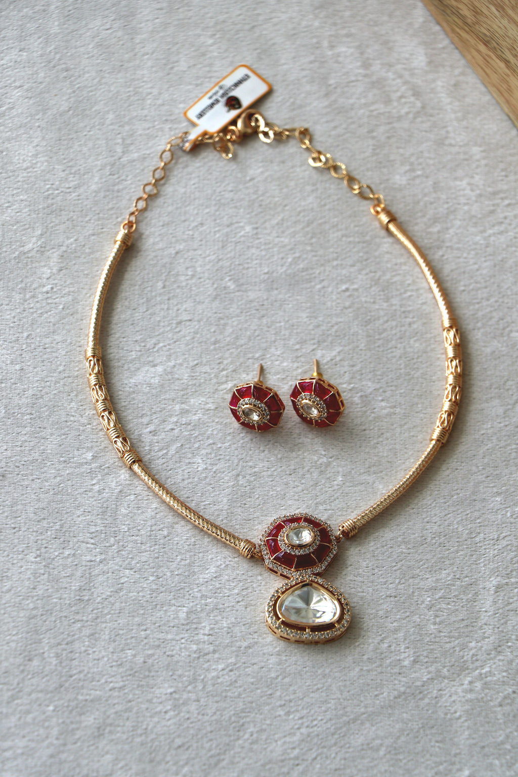 Ruby Moissanite  Pendant Hasli Necklace Set