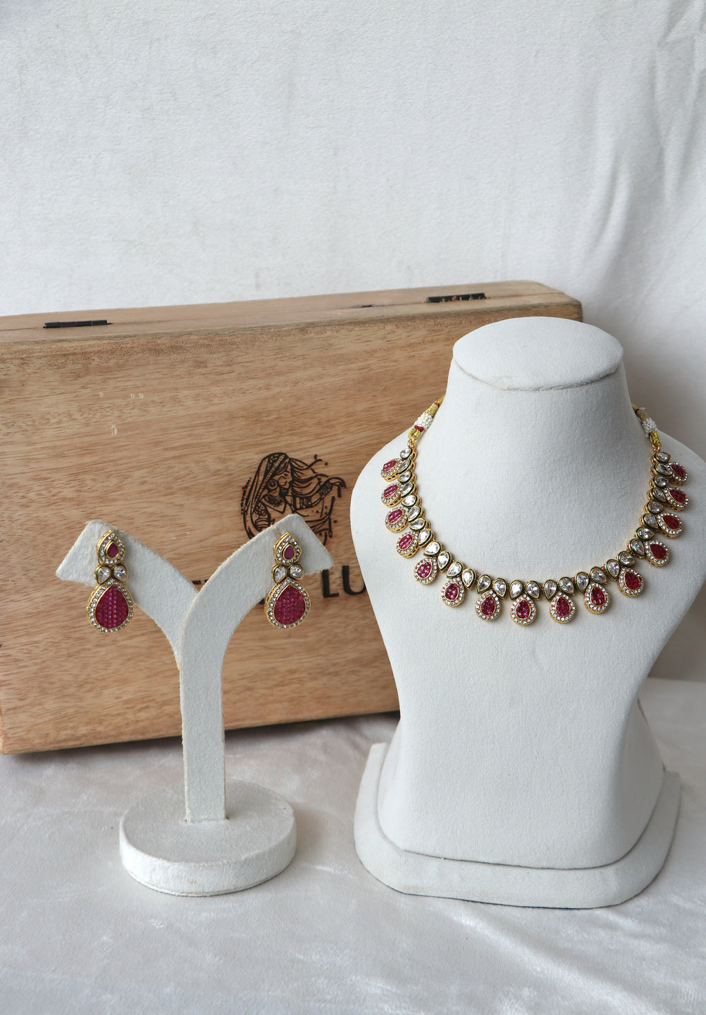 Ruby Kundan Necklace  Earrings Set