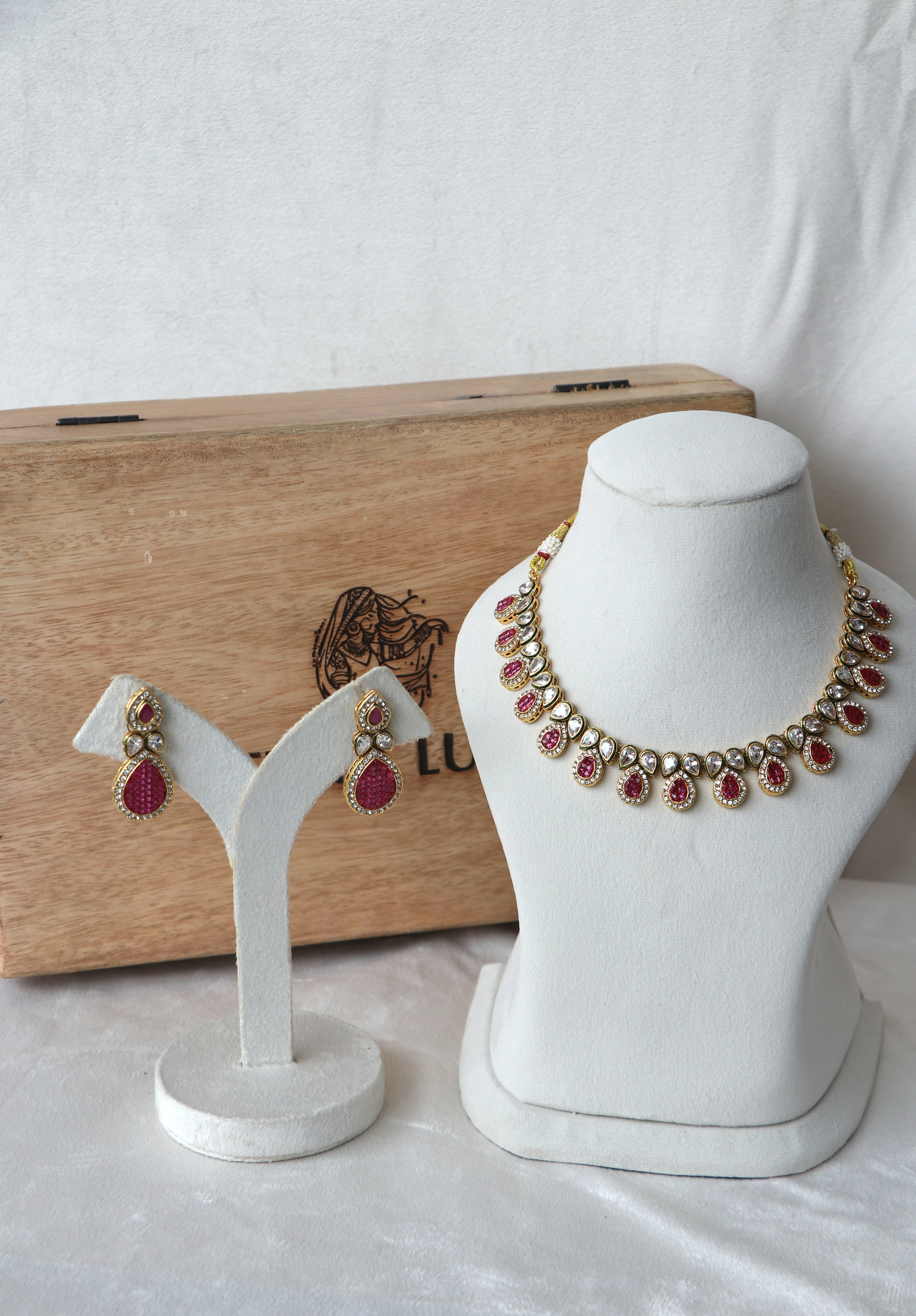 Ruby Kundan Necklace  Earrings Set
