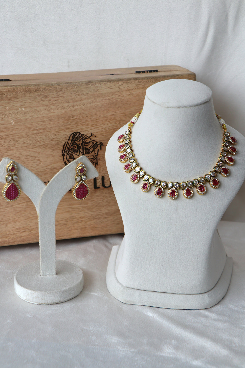 Ruby Kundan Necklace  Earrings Set