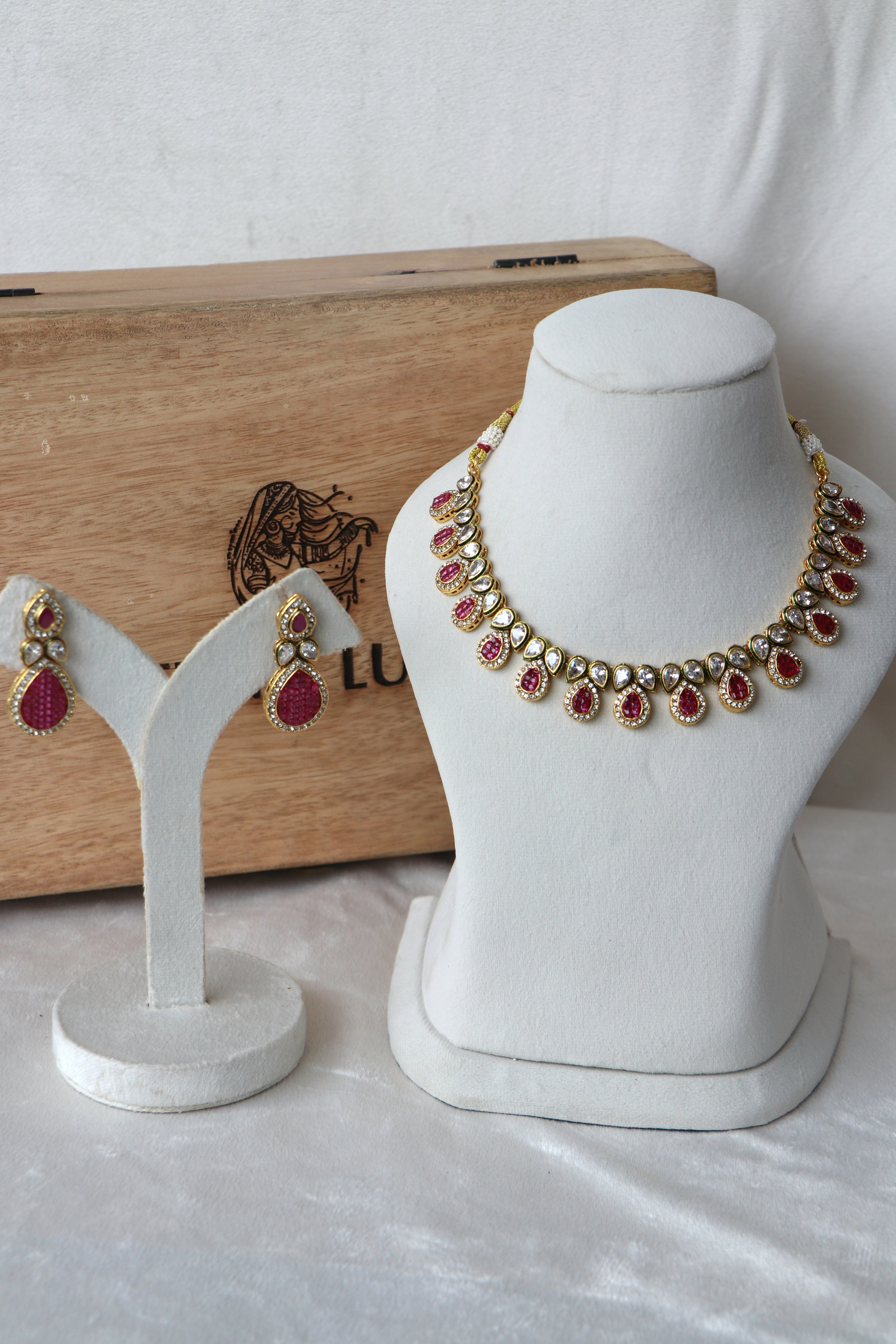 Ruby Kundan Necklace  Earrings Set