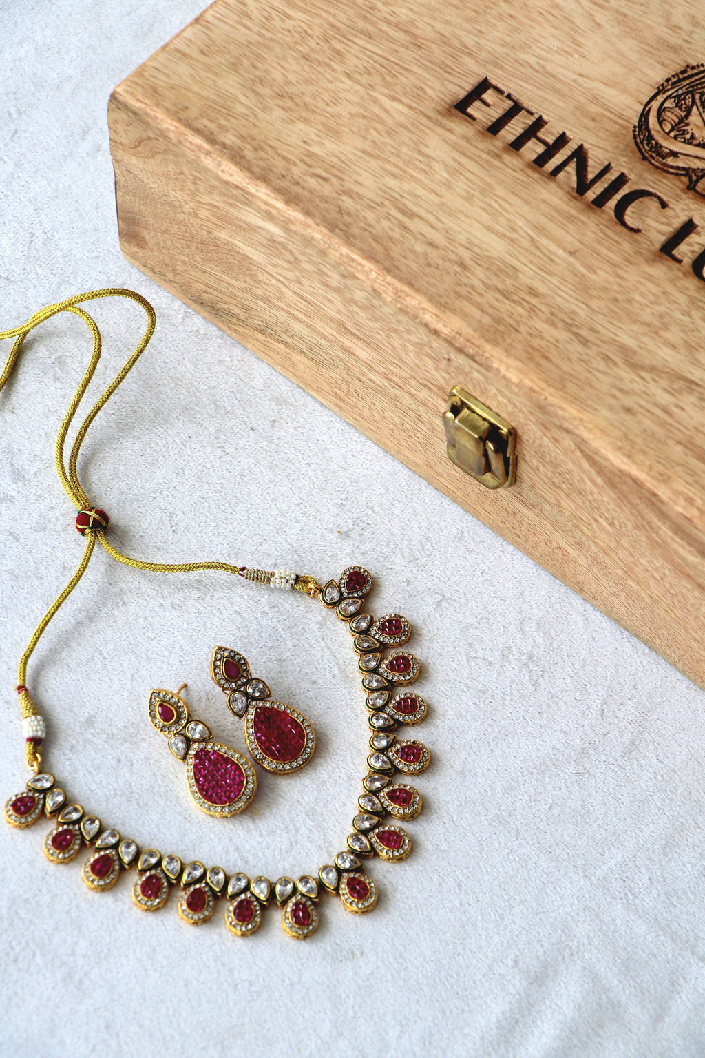 Ruby Kundan Necklace  Earrings Set