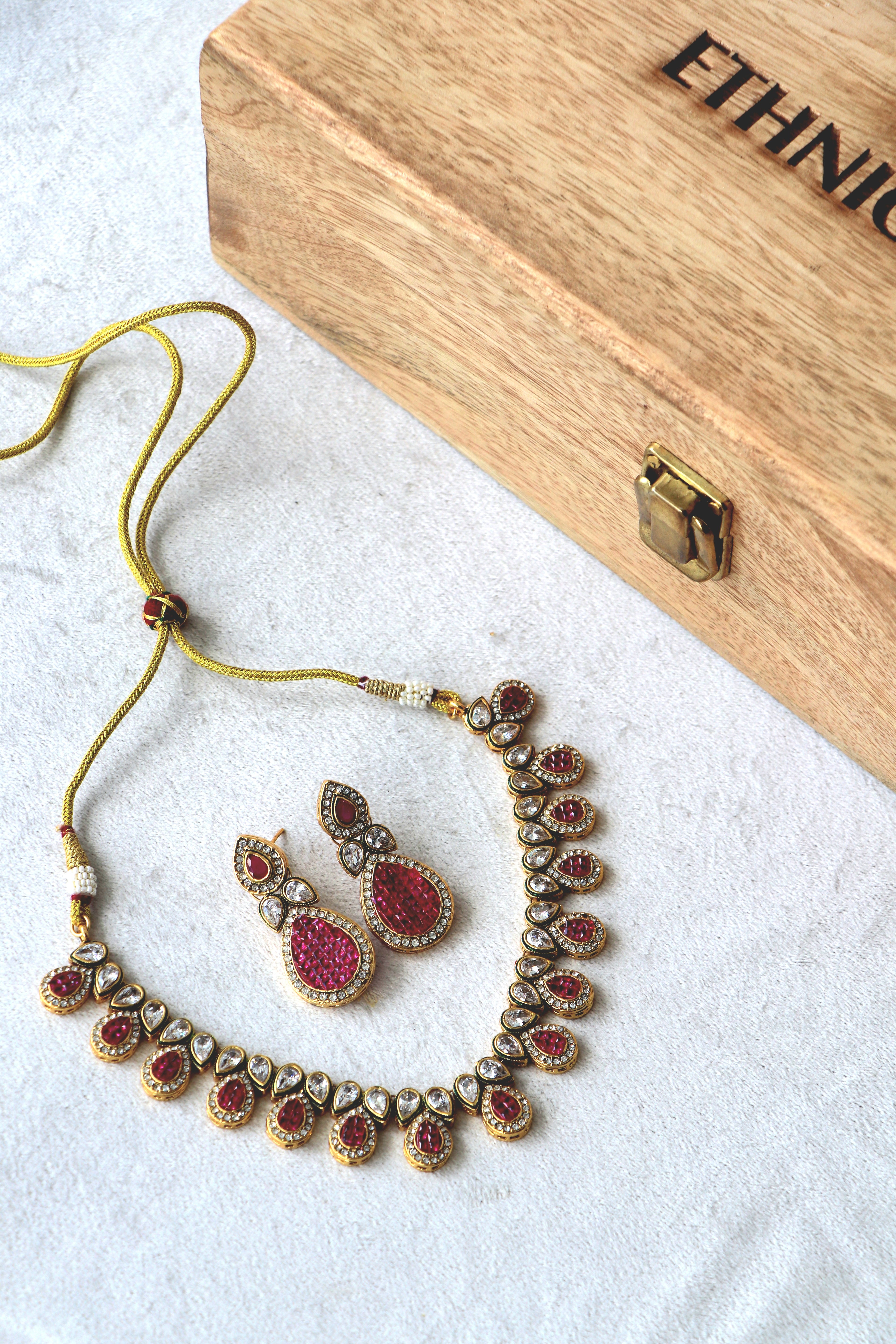 Ruby Kundan Necklace  Earrings Set