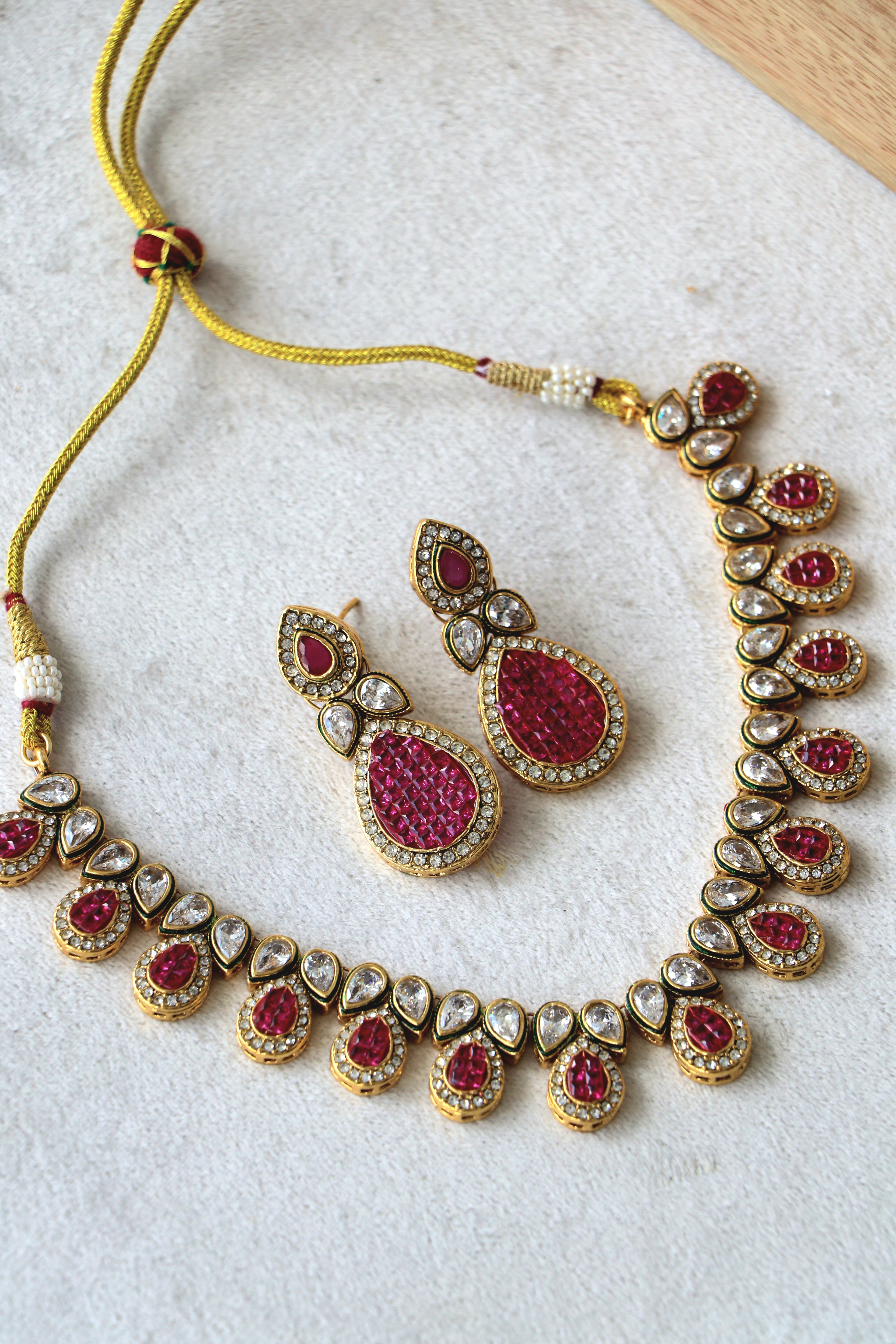 Ruby Kundan Necklace  Earrings Set