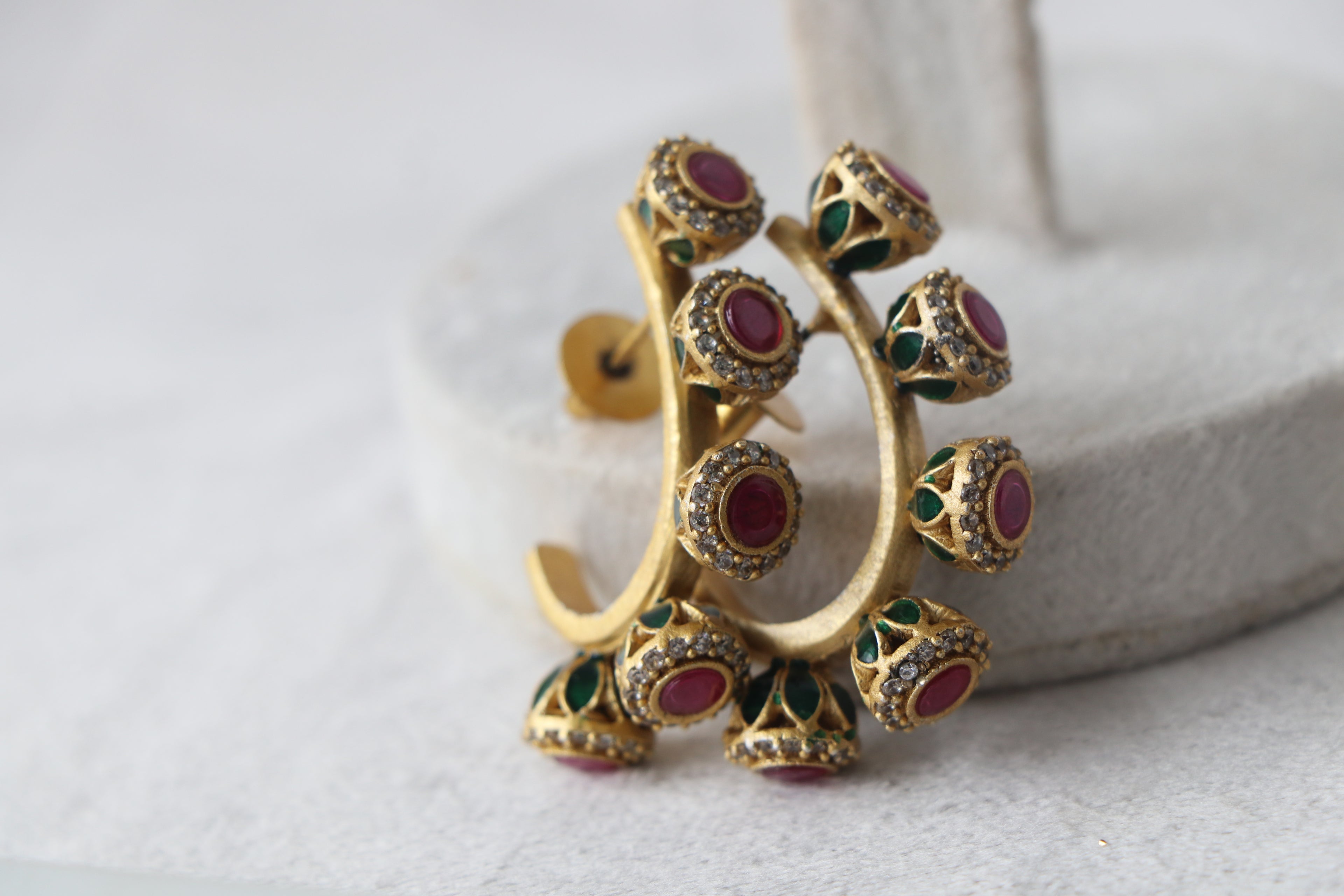 Ruby  Emerald Bloom Hoop Earrings