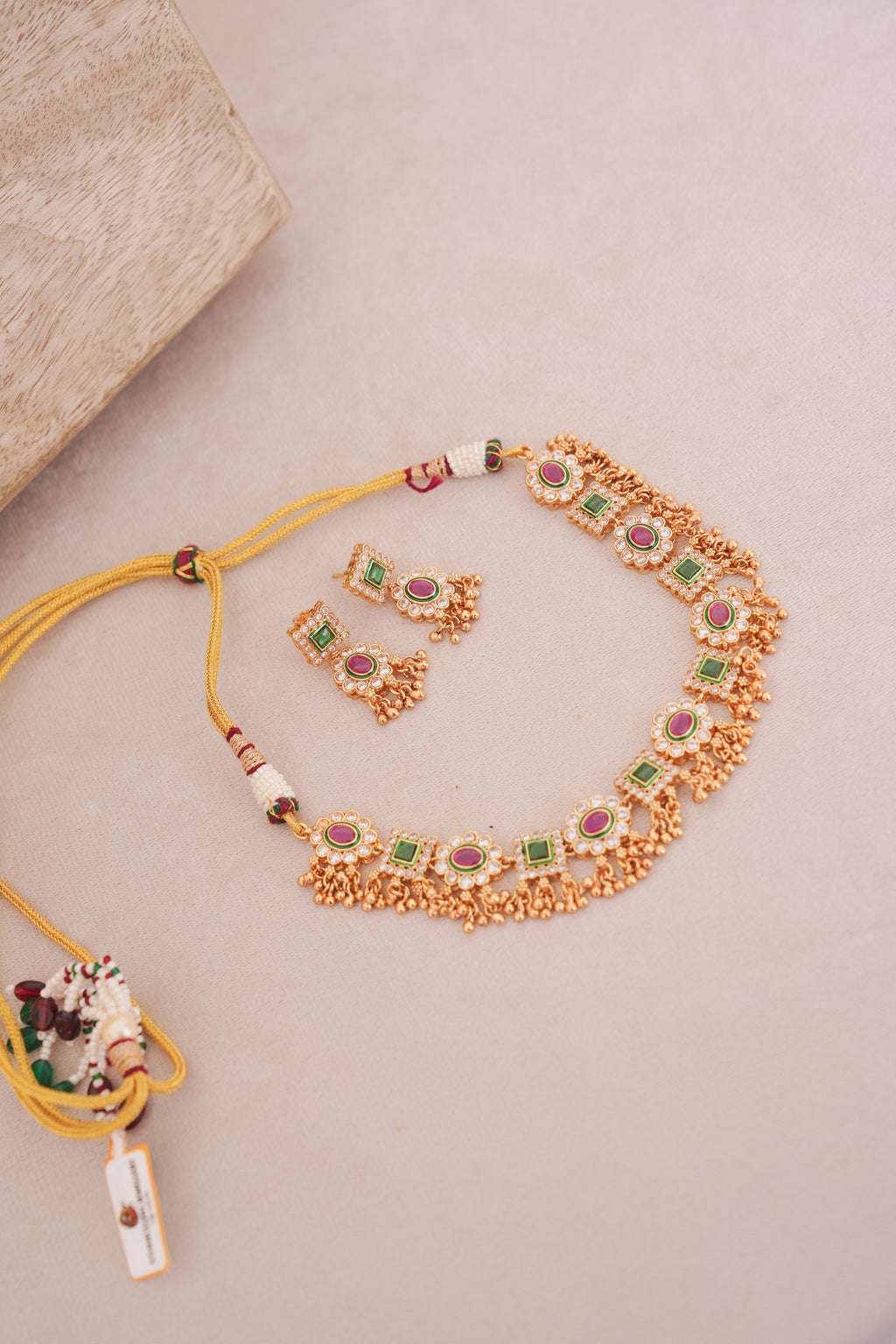 Regal Kundan Ruby Emerald Necklace Set