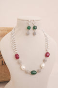 Pearl Cascade Necklace Set with Stones & Pearl accents