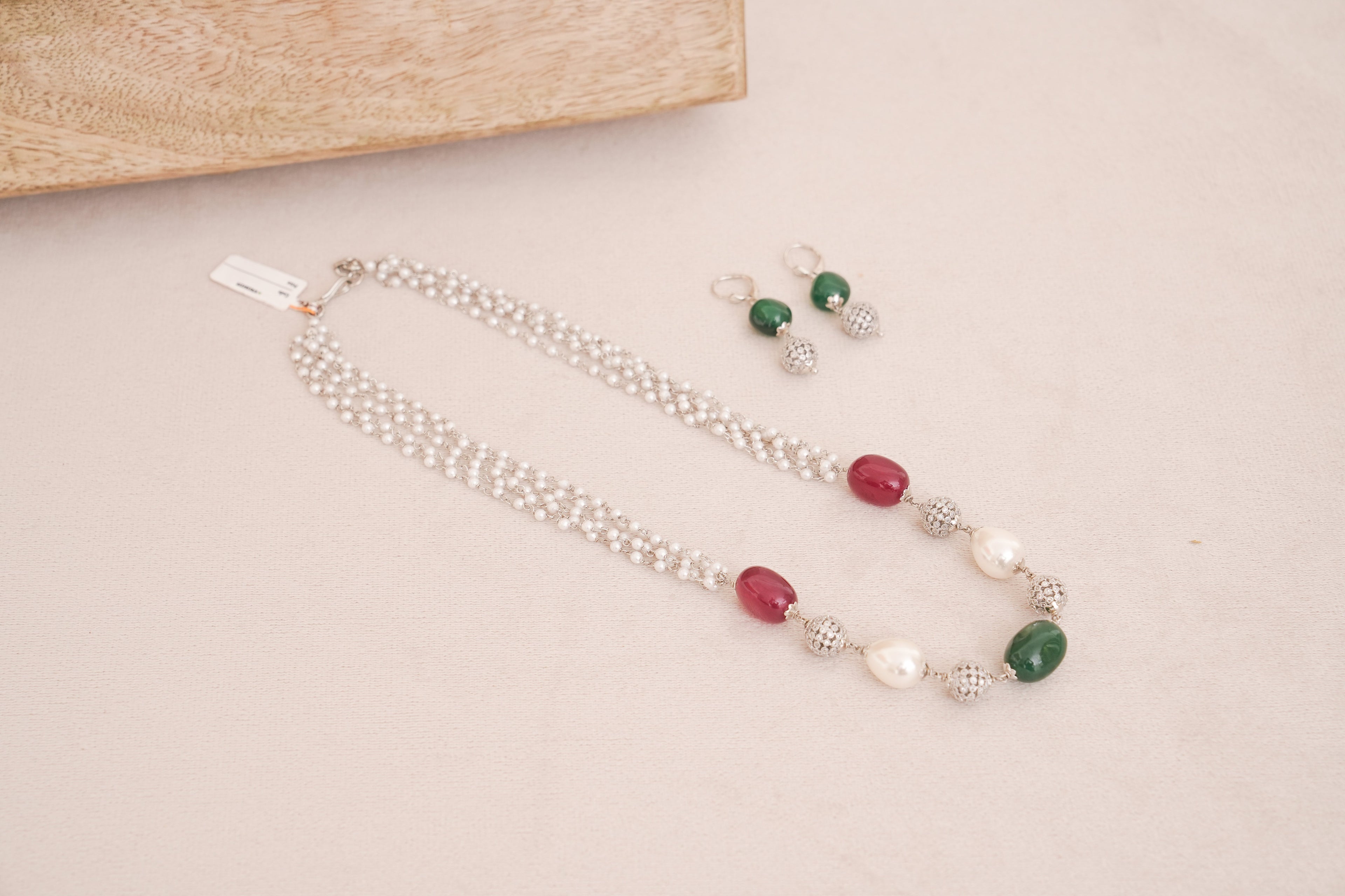 Pearl Cascade Necklace Set with Stones & Pearl accents