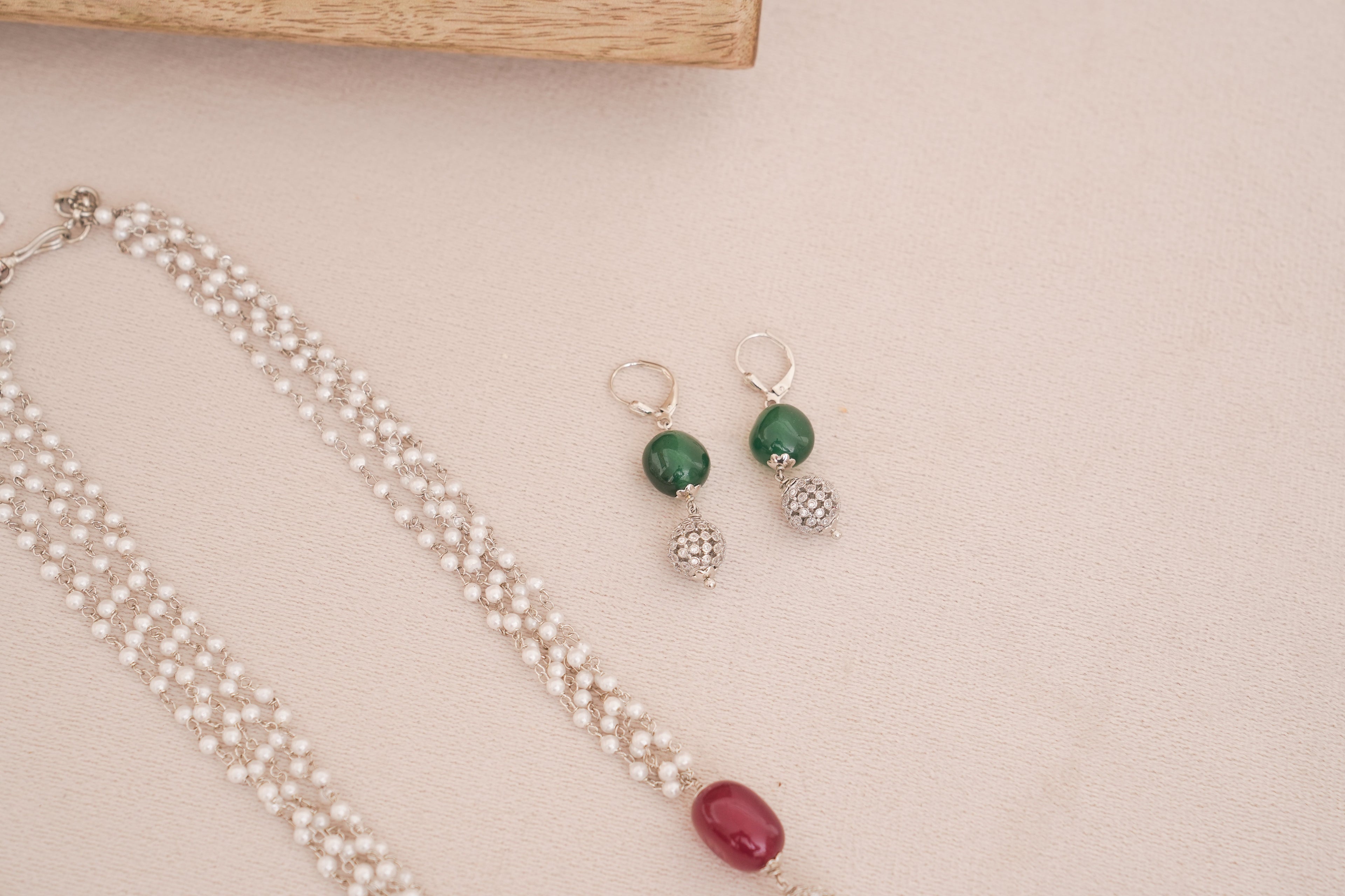 Pearl Cascade Necklace Set with Stones & Pearl accents