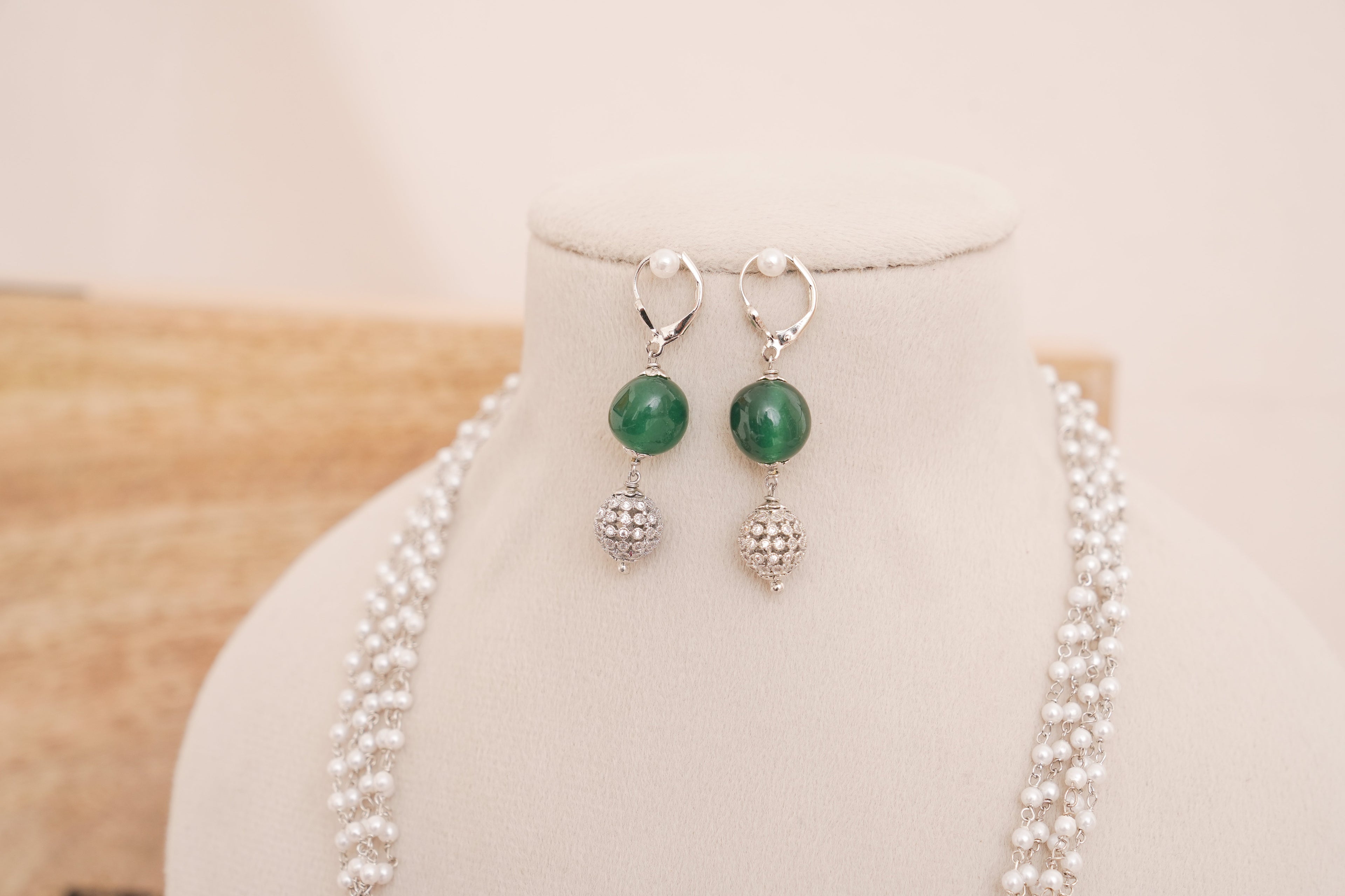 Pearl Cascade Necklace Set with Stones & Pearl accents