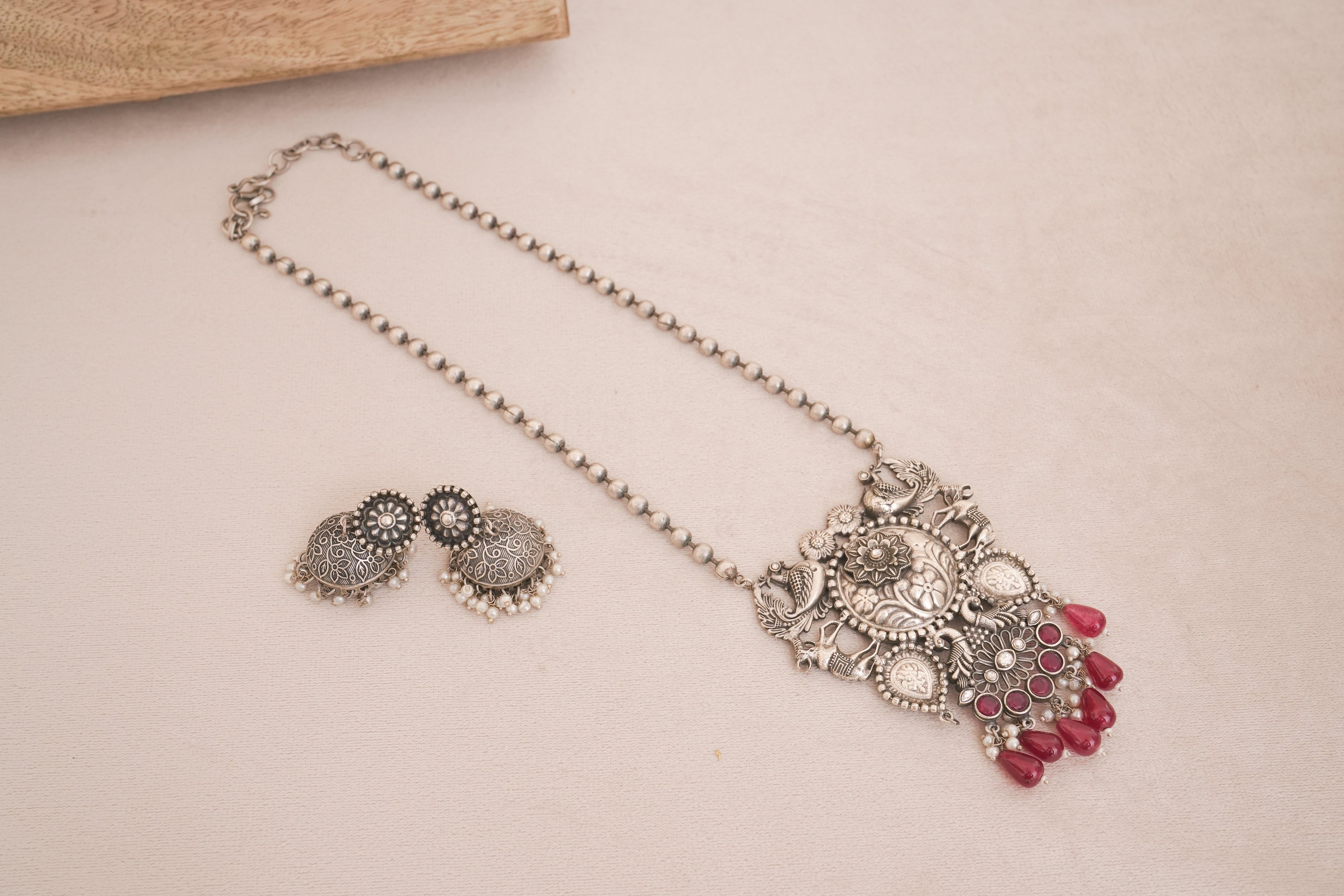 Oxidised Silver Peacock Necklace Set