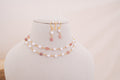 Minimalist Pearl & Pink Stone Long Necklace with Earrings
