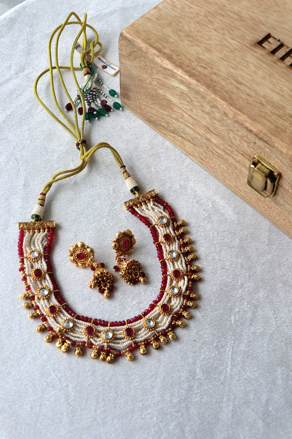 Ruby  Pearl Kundan Piroyi Choker Set With Earrings