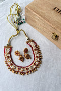 Ruby  Pearl Kundan Piroyi Choker Set With Earrings