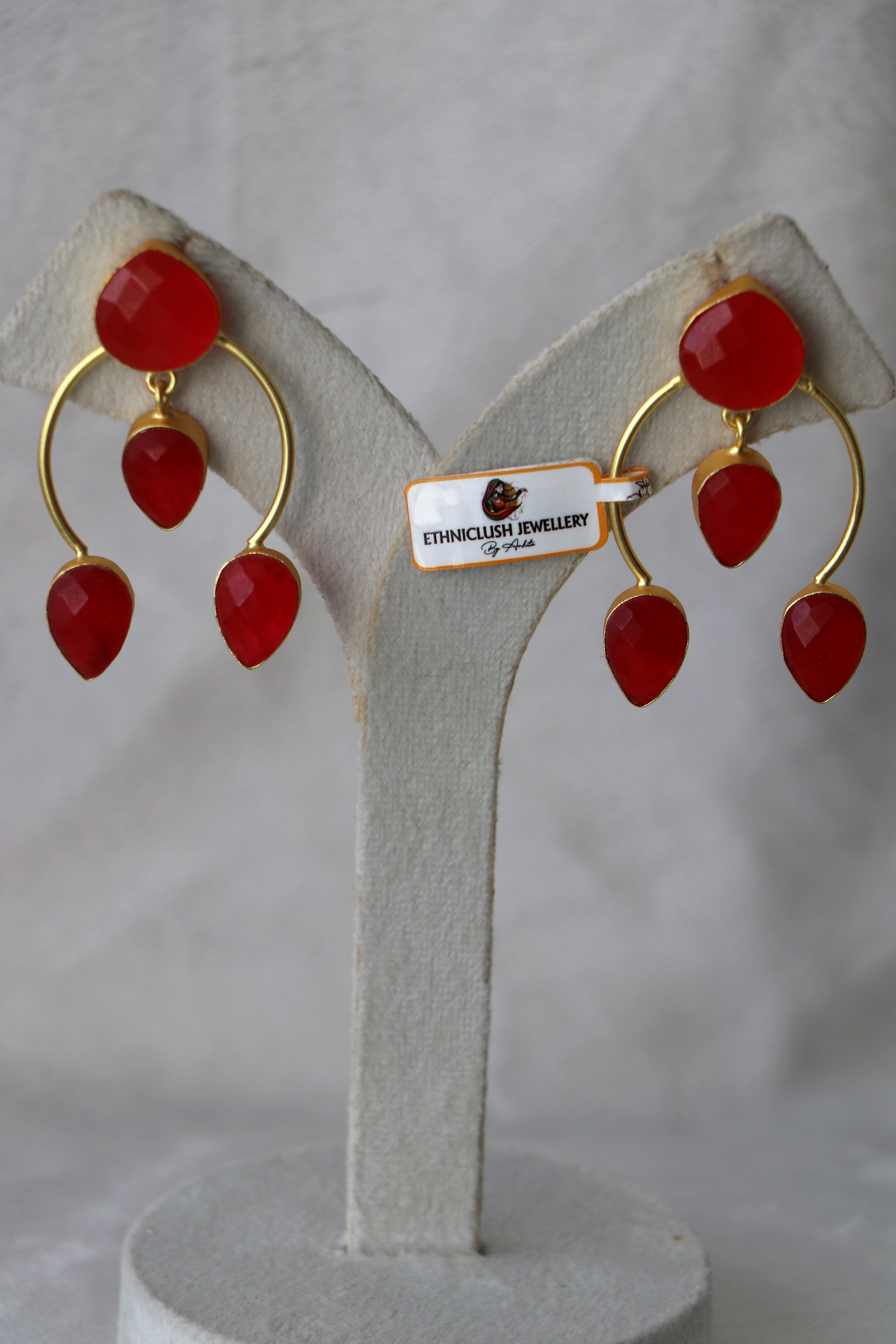 Ruby Teardrop Hoop Earrings