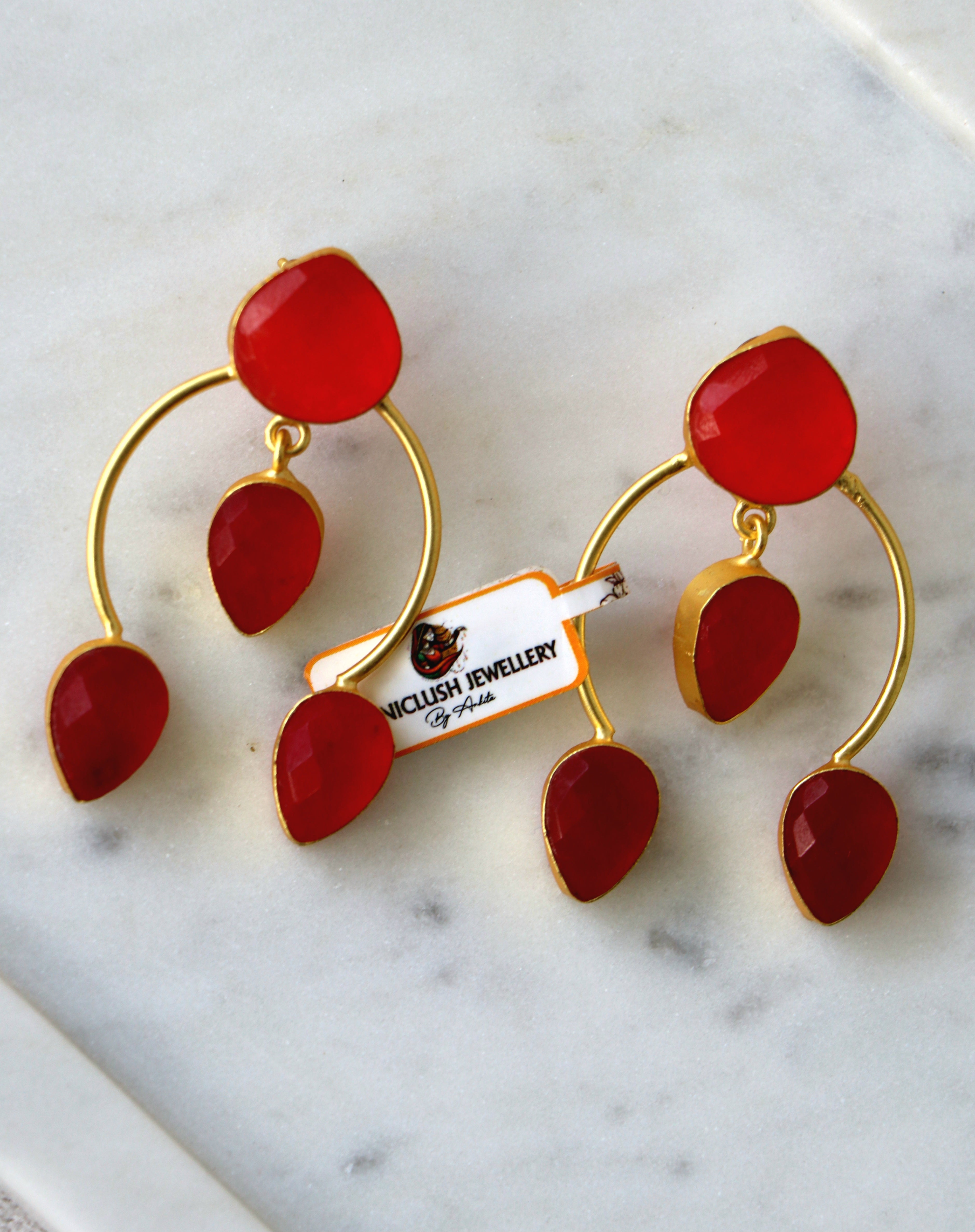 Ruby Teardrop Hoop Earrings