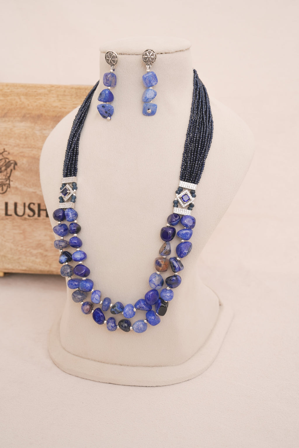 MultiStrand Blue Beaded Necklace Set