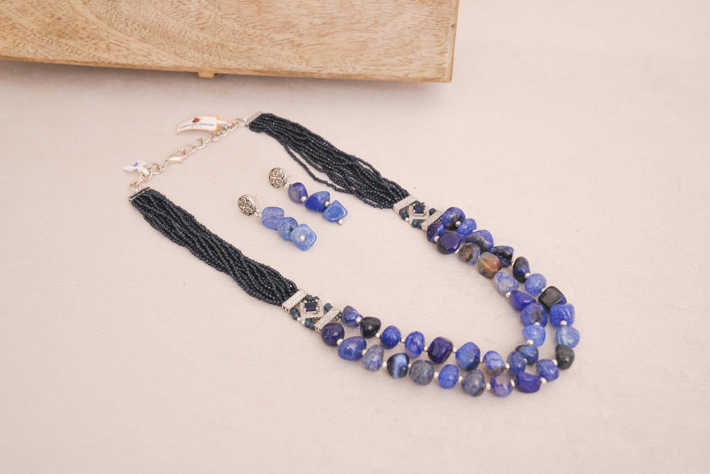 MultiStrand Blue Beaded Necklace Set