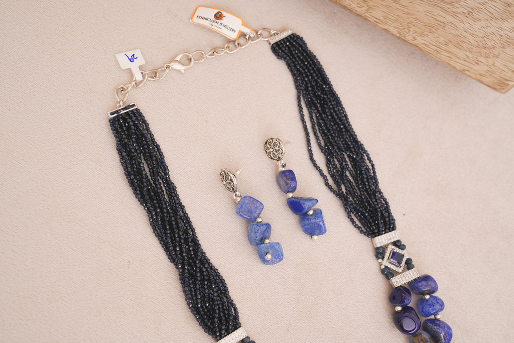 MultiStrand Blue Beaded Necklace Set