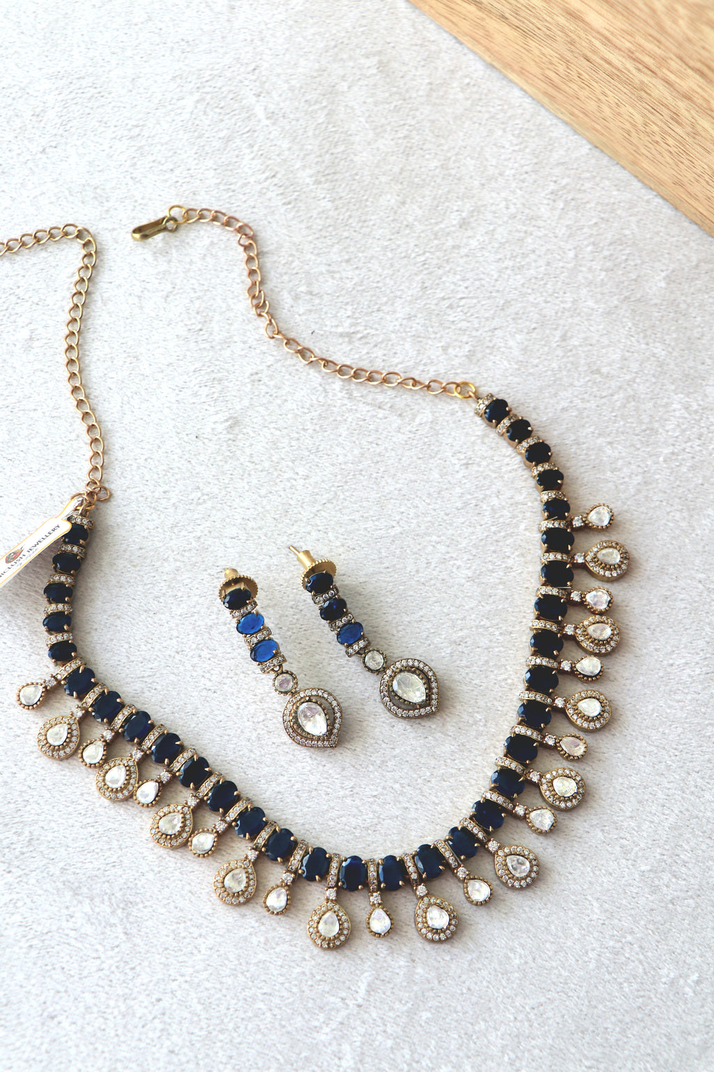 Moissanite & Blue Stone Gold Necklace Set