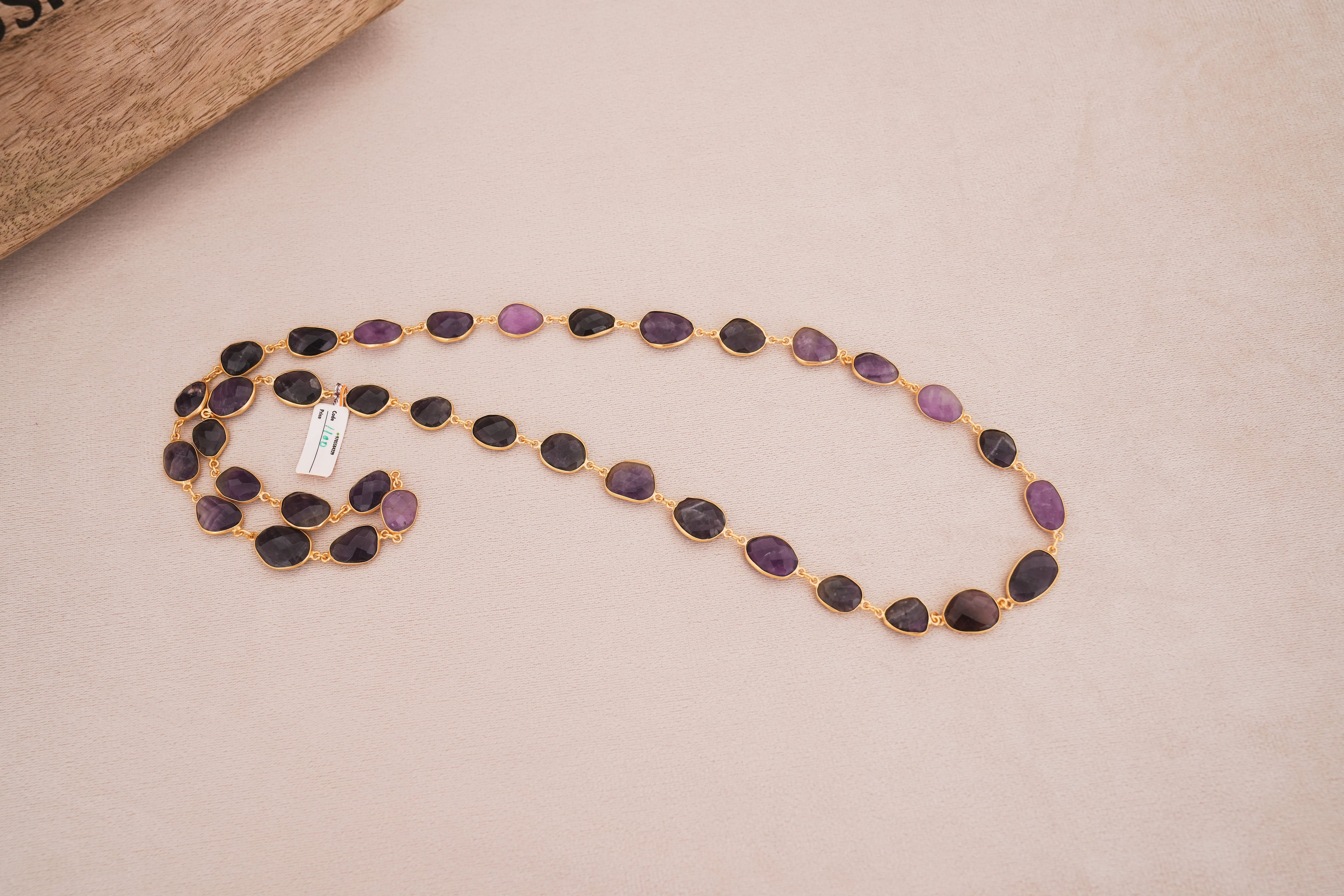 Natural Gemstone Bezel Station Necklace | Gold Finish | Multiple Stone Variants