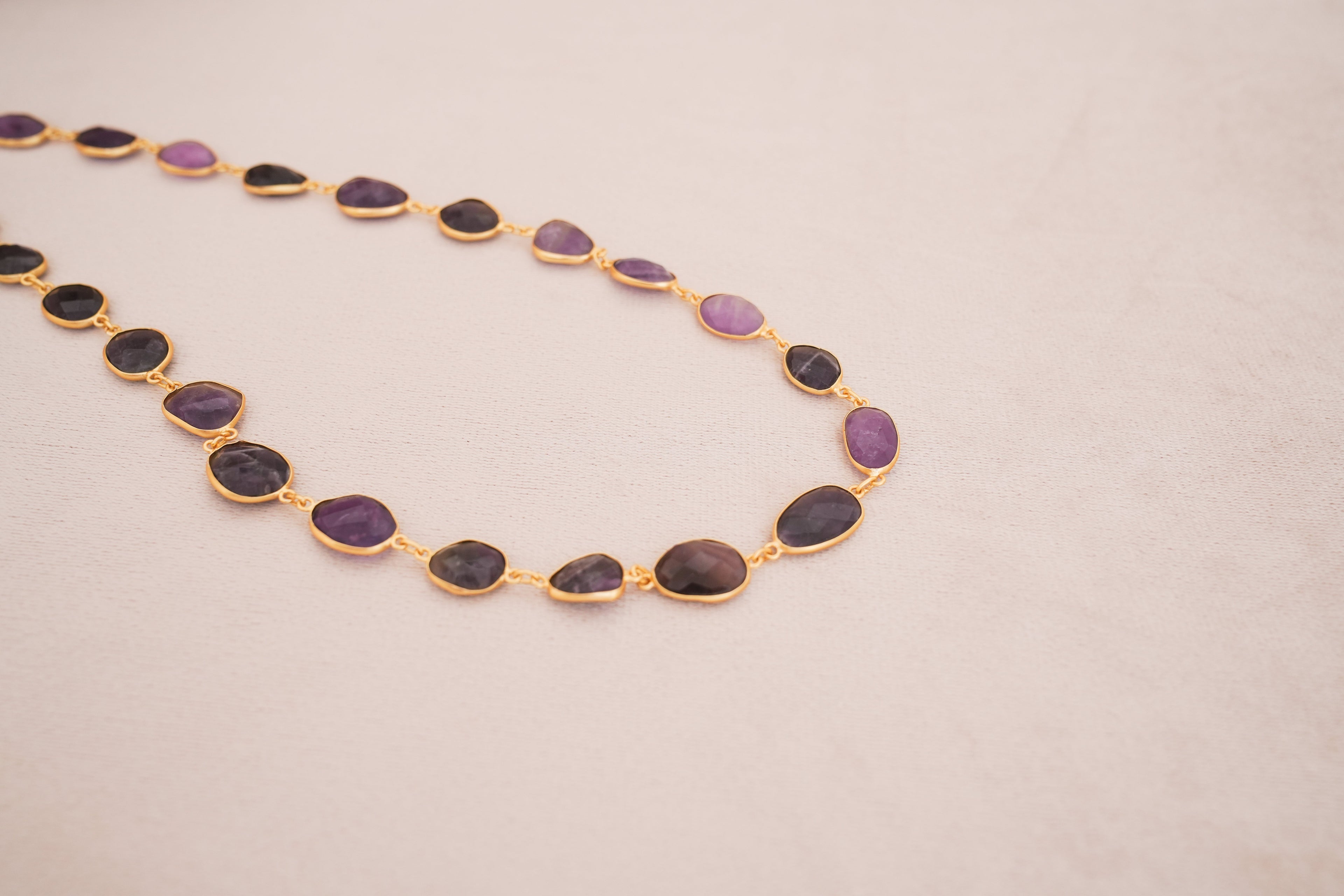 Natural Gemstone Bezel Station Necklace | Gold Finish | Multiple Stone Variants