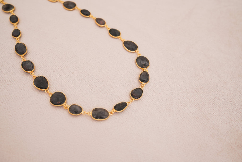 Natural Gemstone Bezel Station Necklace | Gold Finish | Multiple Stone Variants