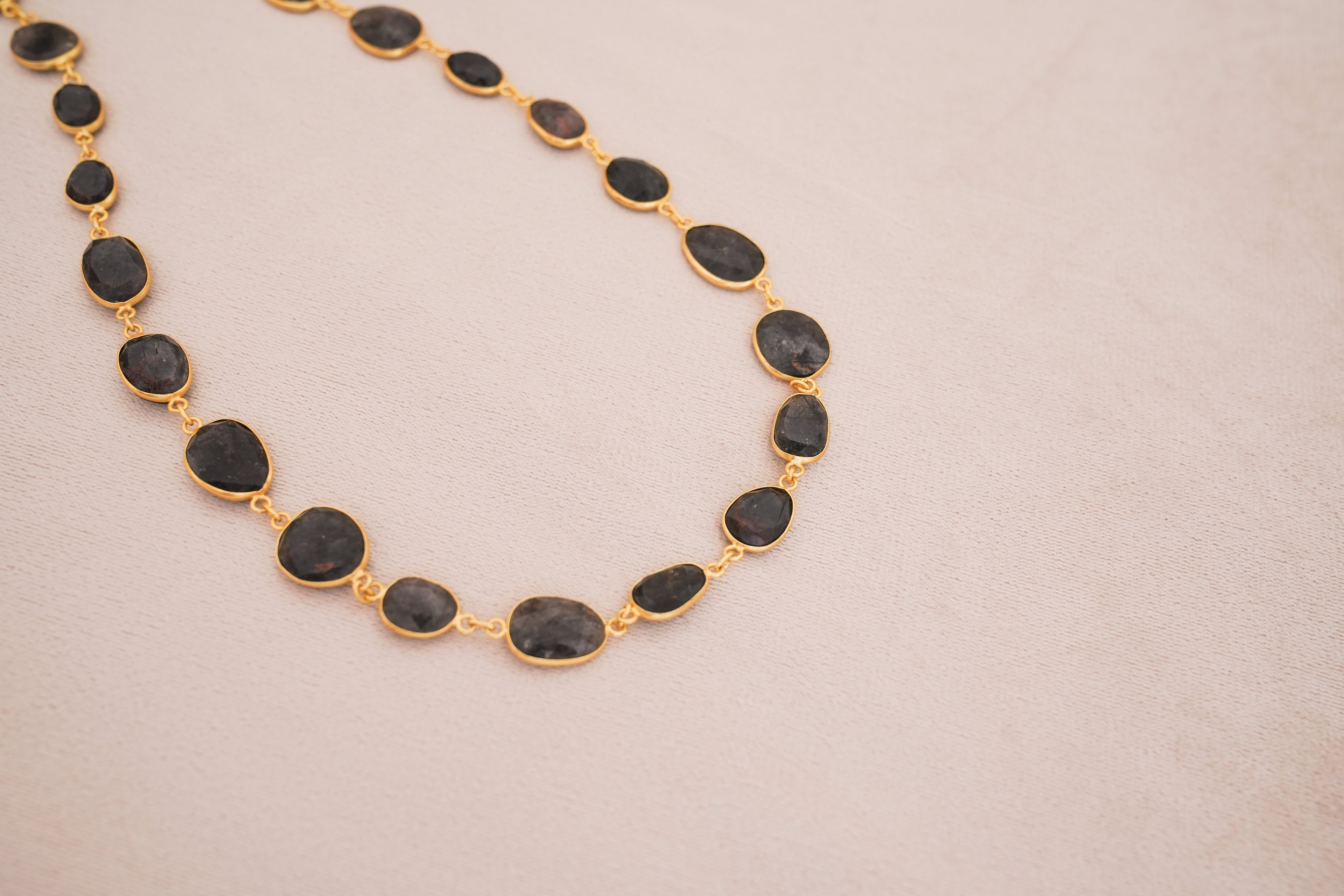 Natural Gemstone Bezel Station Necklace | Gold Finish | Multiple Stone Variants
