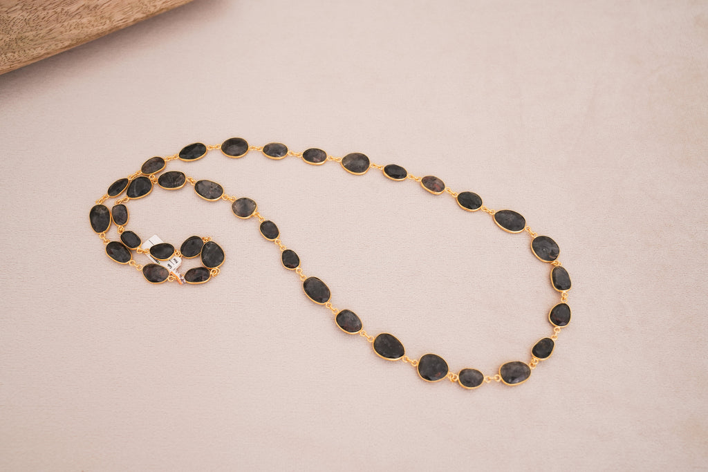 Natural Gemstone Bezel Station Necklace | Gold Finish | Multiple Stone Variants