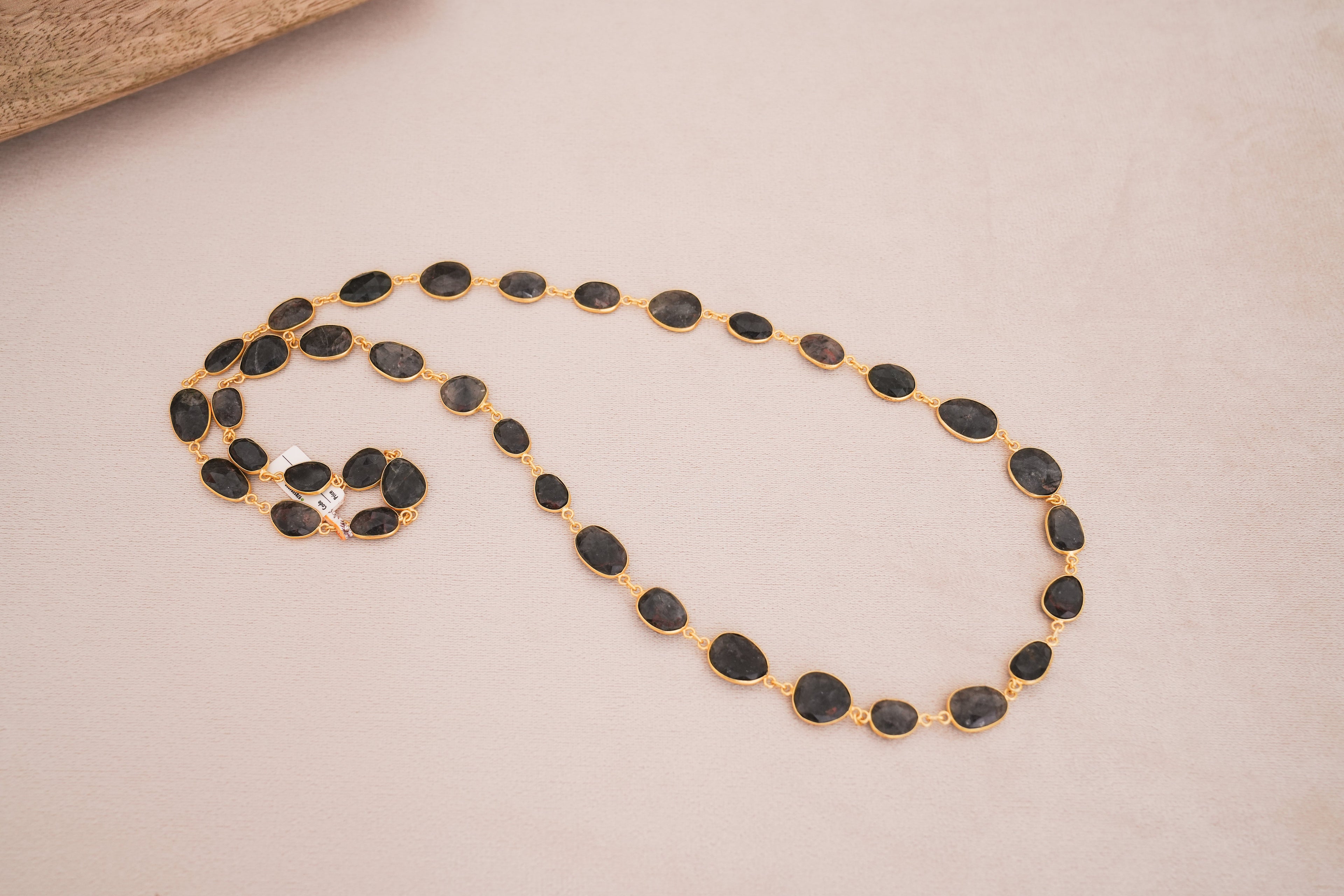 Natural Gemstone Bezel Station Necklace | Gold Finish | Multiple Stone Variants
