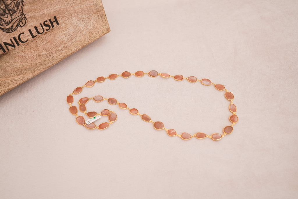 Natural Gemstone Bezel Station Necklace | Gold Finish | Multiple Stone Variants