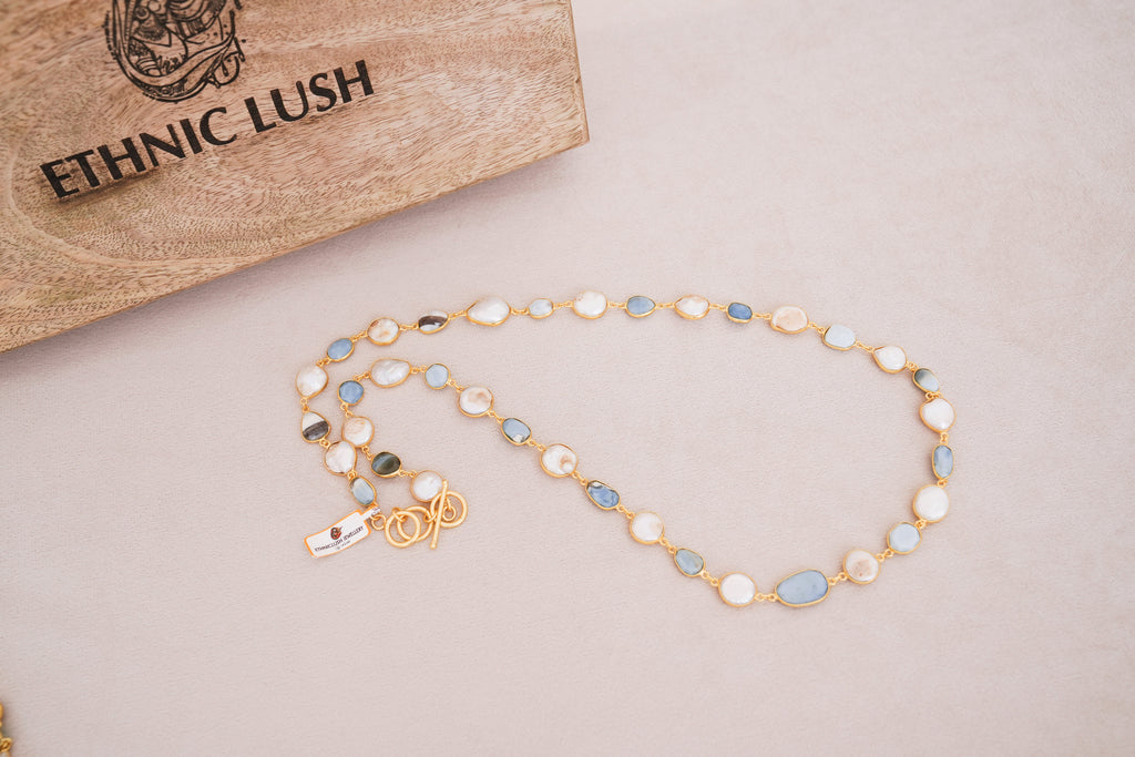 Natural Gemstone & Pearl Station Necklace