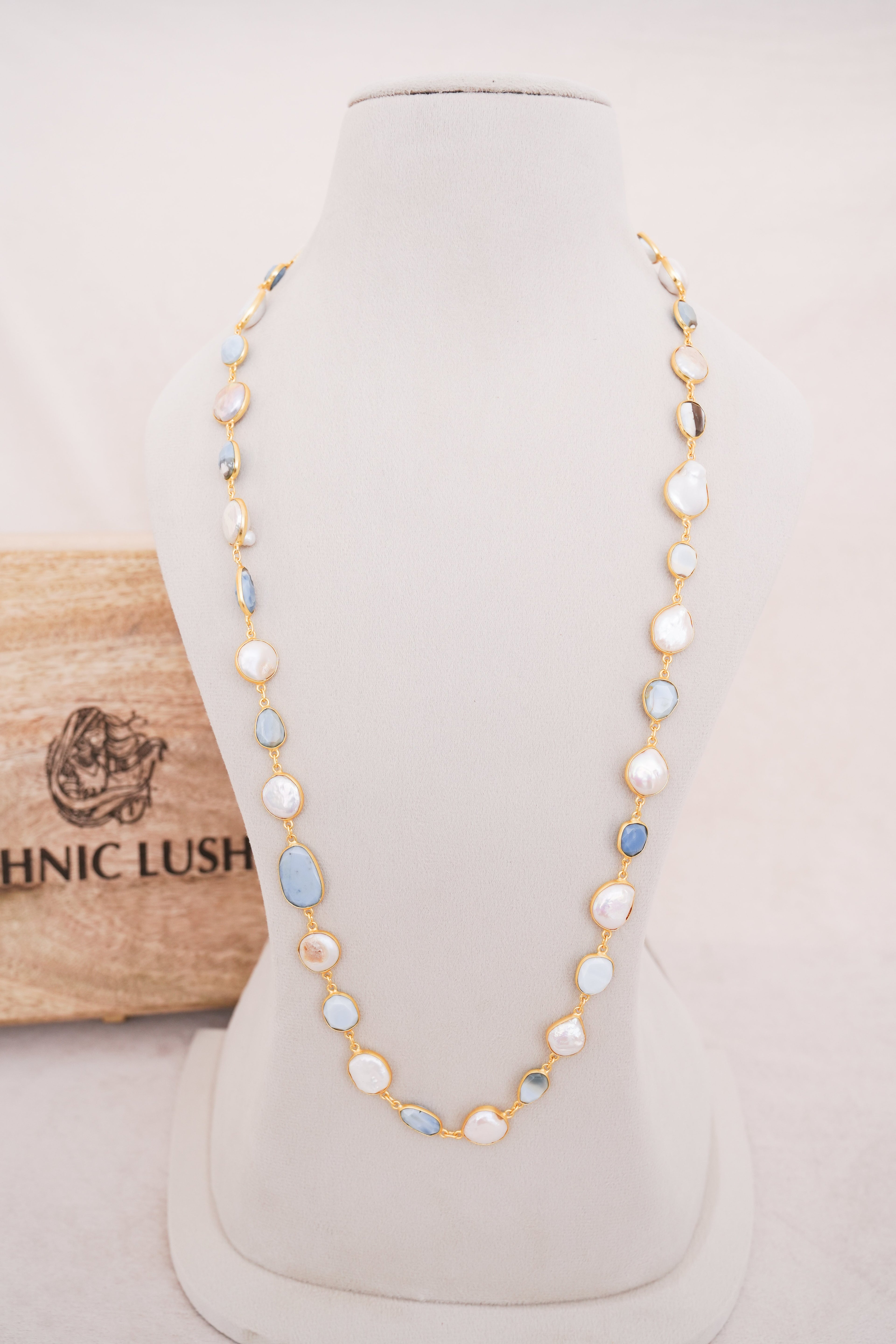 Natural Gemstone & Pearl Station Necklace