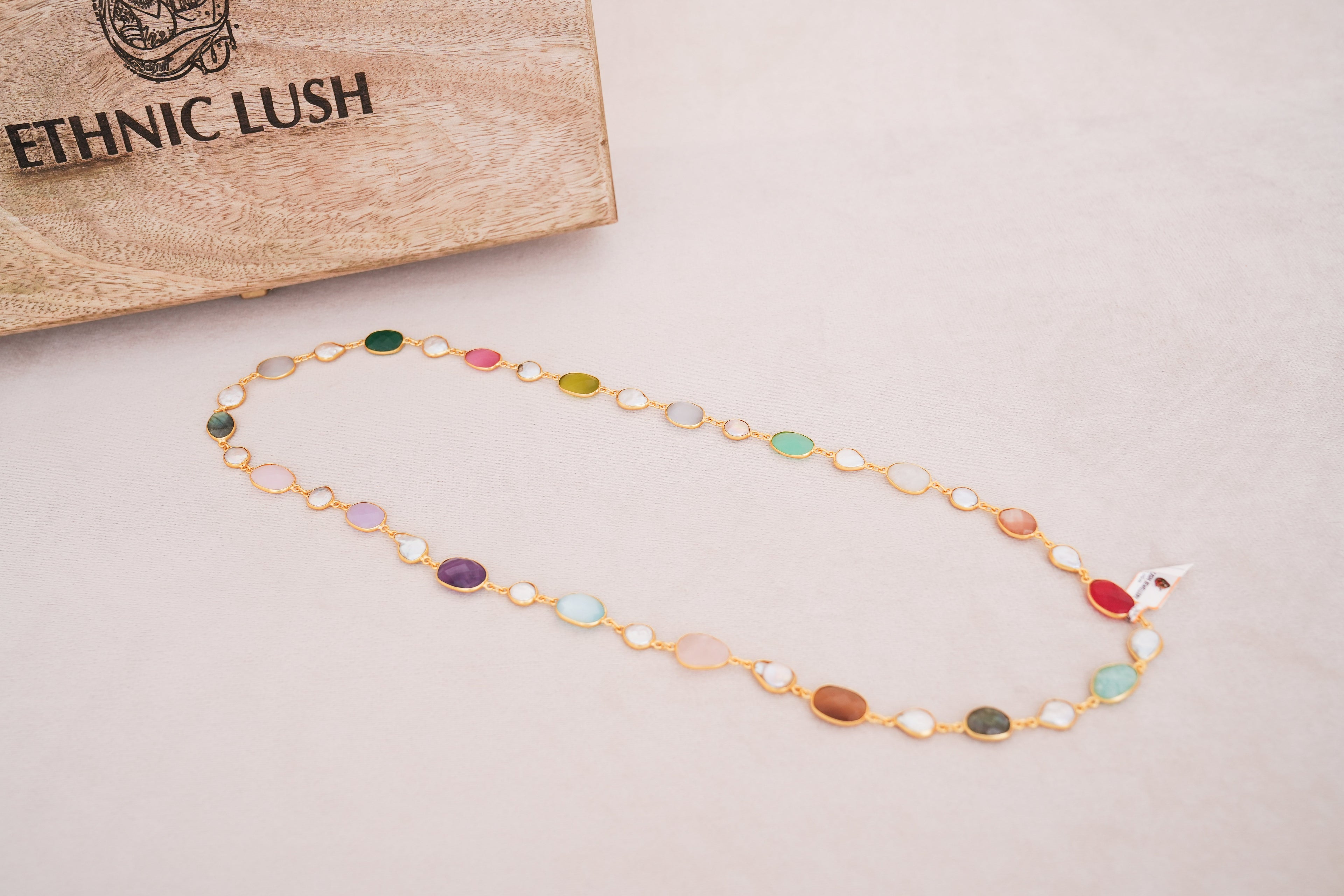 Natural Gemstone & Pearl Station Necklace