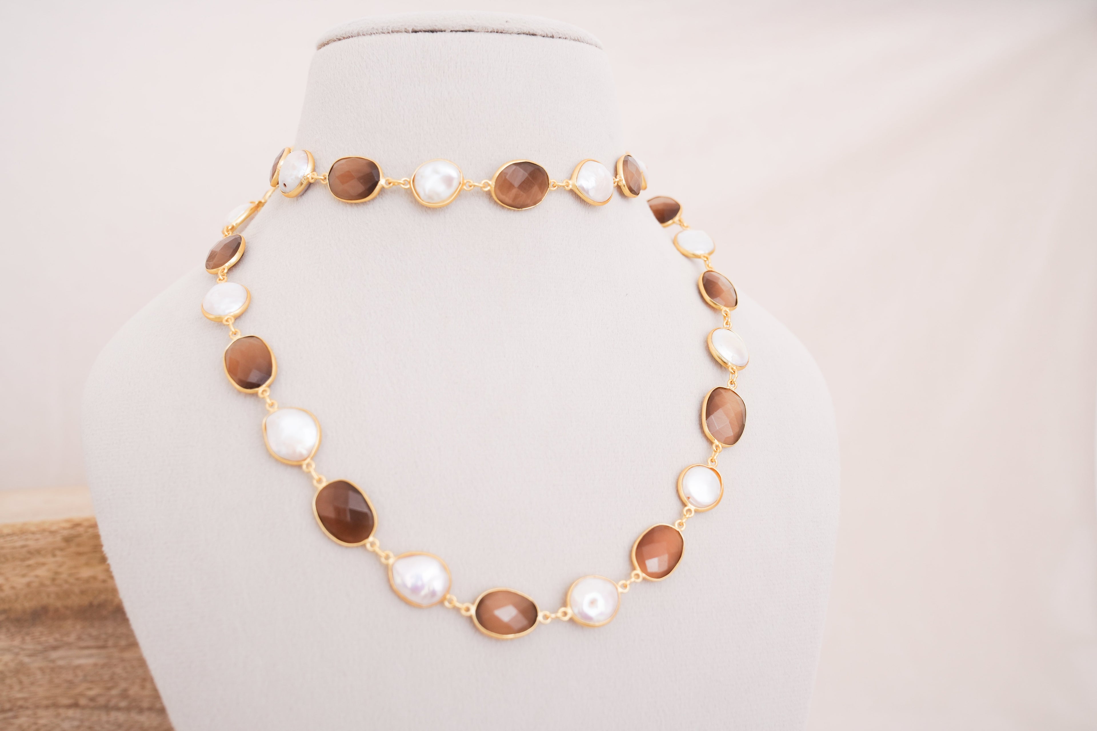 Natural Gemstone & Pearl Station Necklace