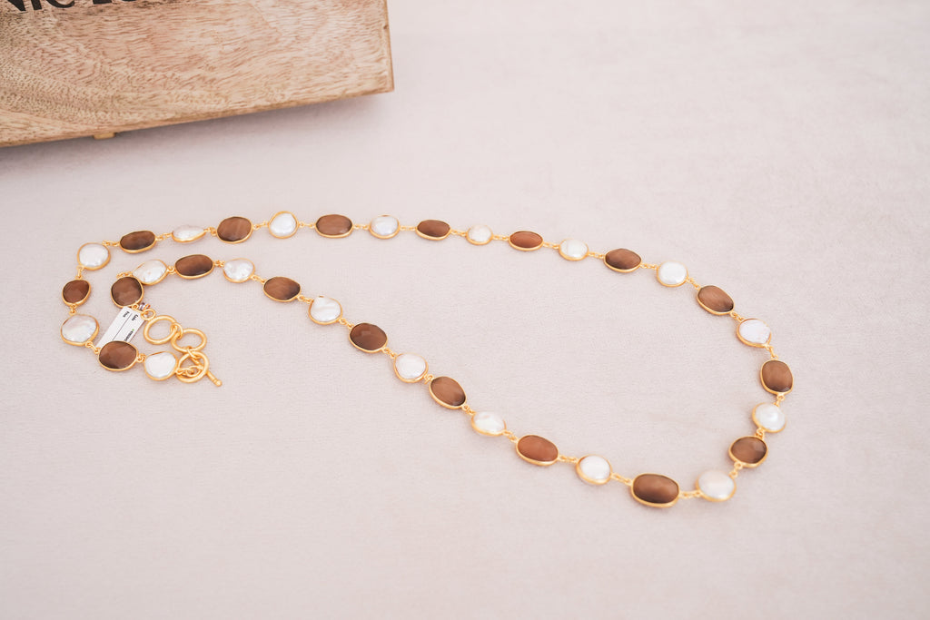 Natural Gemstone & Pearl Station Necklace
