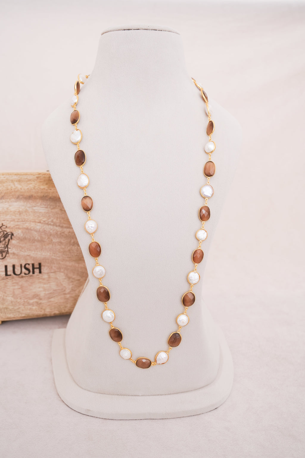 Natural Gemstone & Pearl Station Necklace