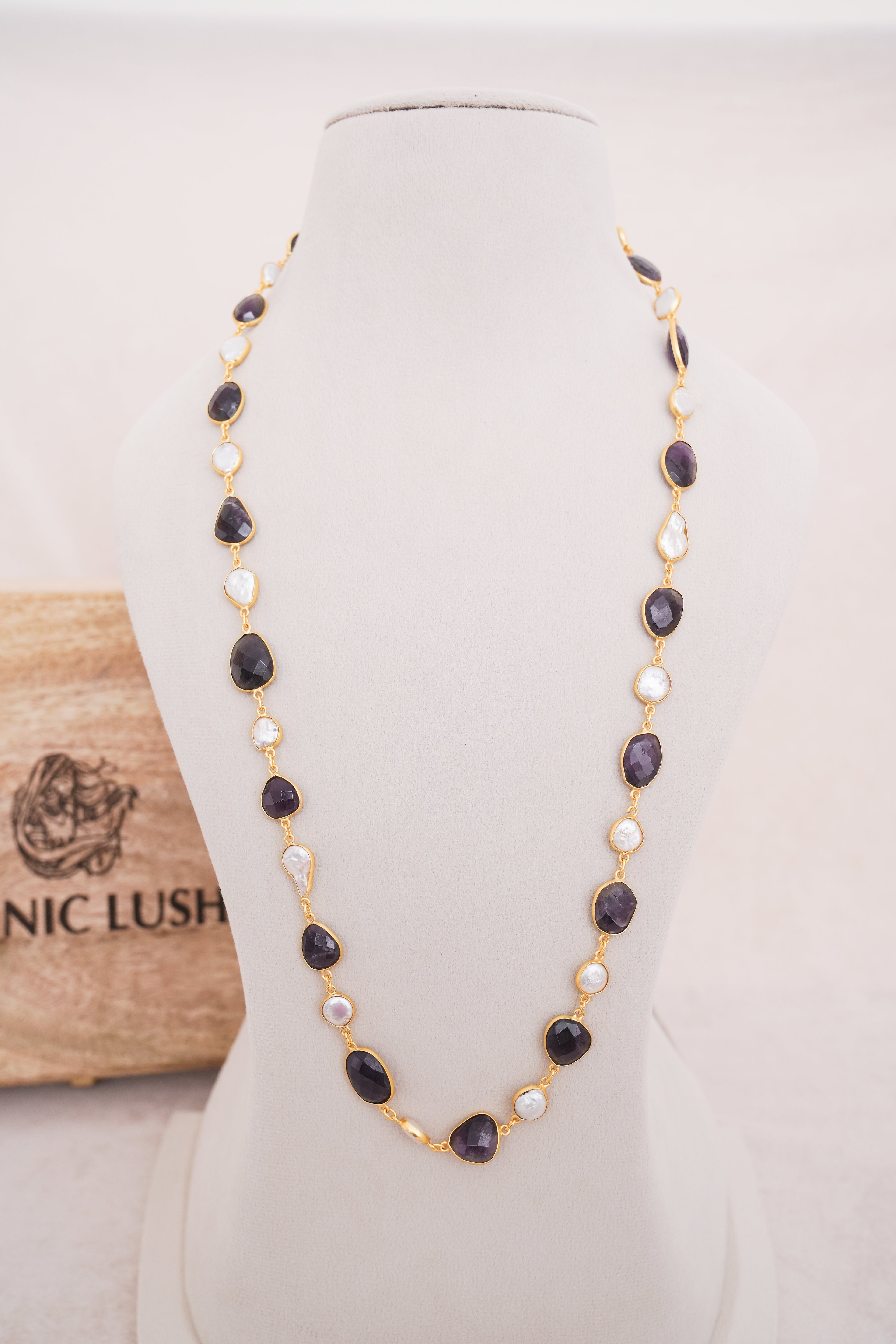 Natural Gemstone & Pearl Station Necklace