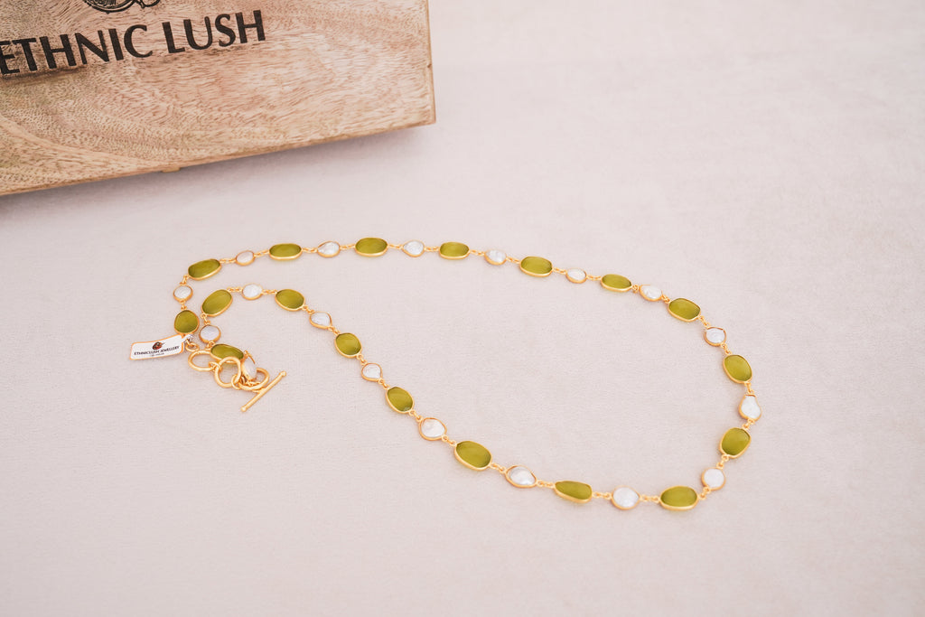 Natural Gemstone & Pearl Station Necklace