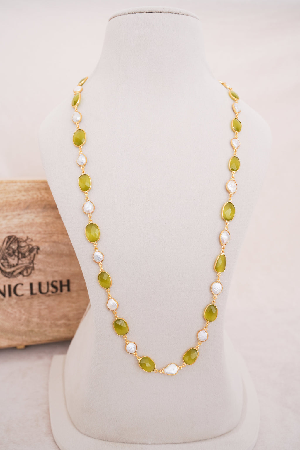 Natural Gemstone & Pearl Station Necklace