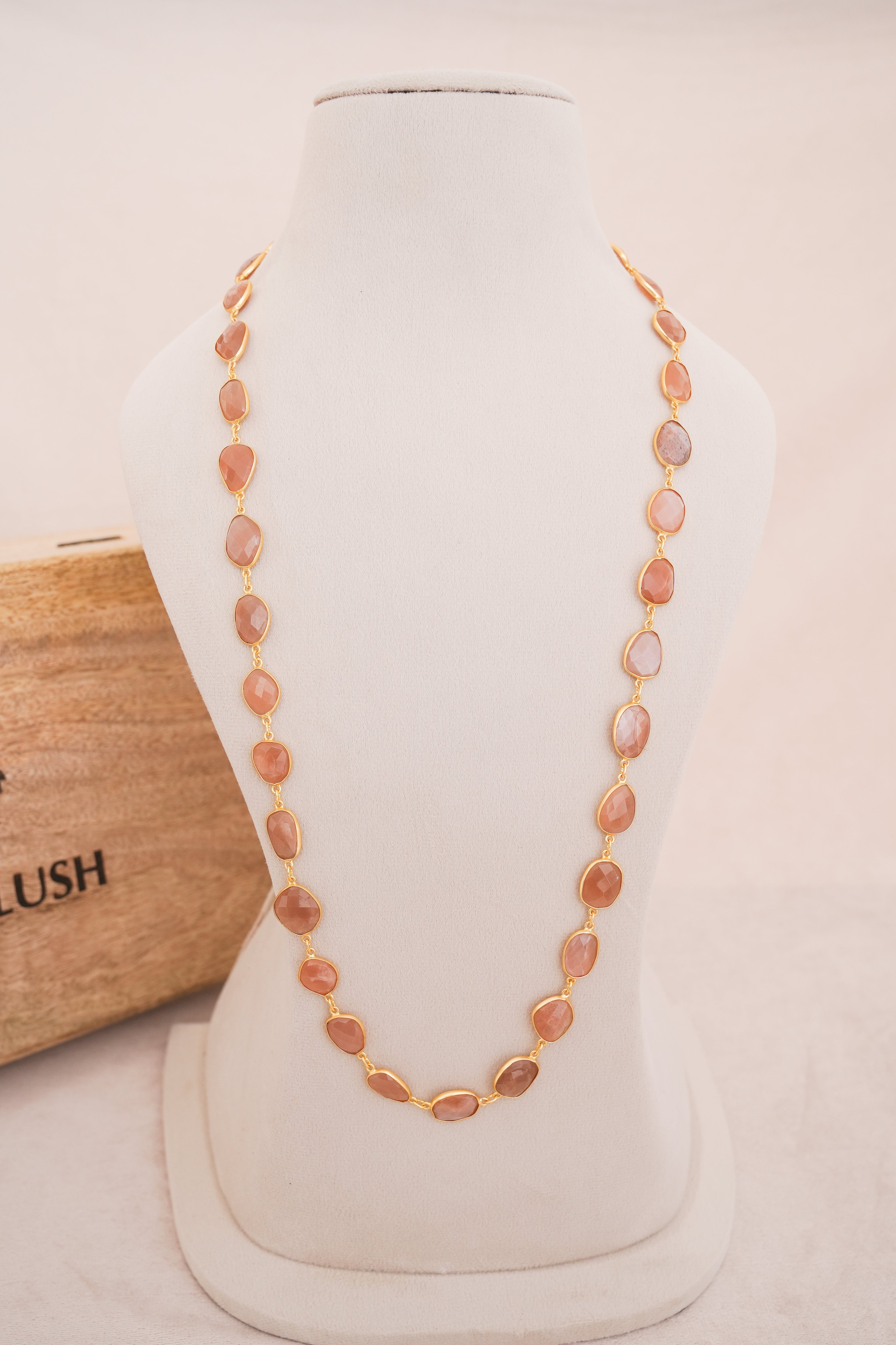 Natural Gemstone Bezel Station Necklace | Gold Finish | Multiple Stone Variants