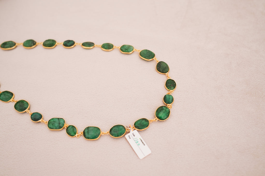 Natural Gemstone Bezel Station Necklace | Gold Finish | Multiple Stone Variants