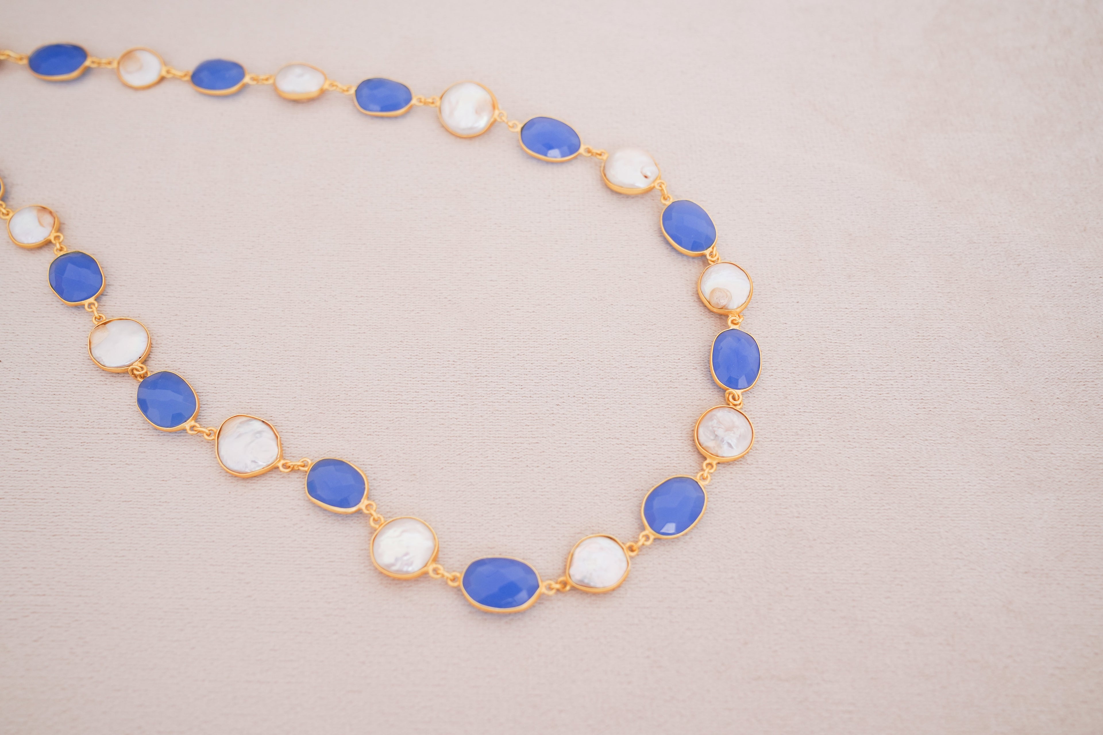 Natural Gemstone & Pearl Station Necklace