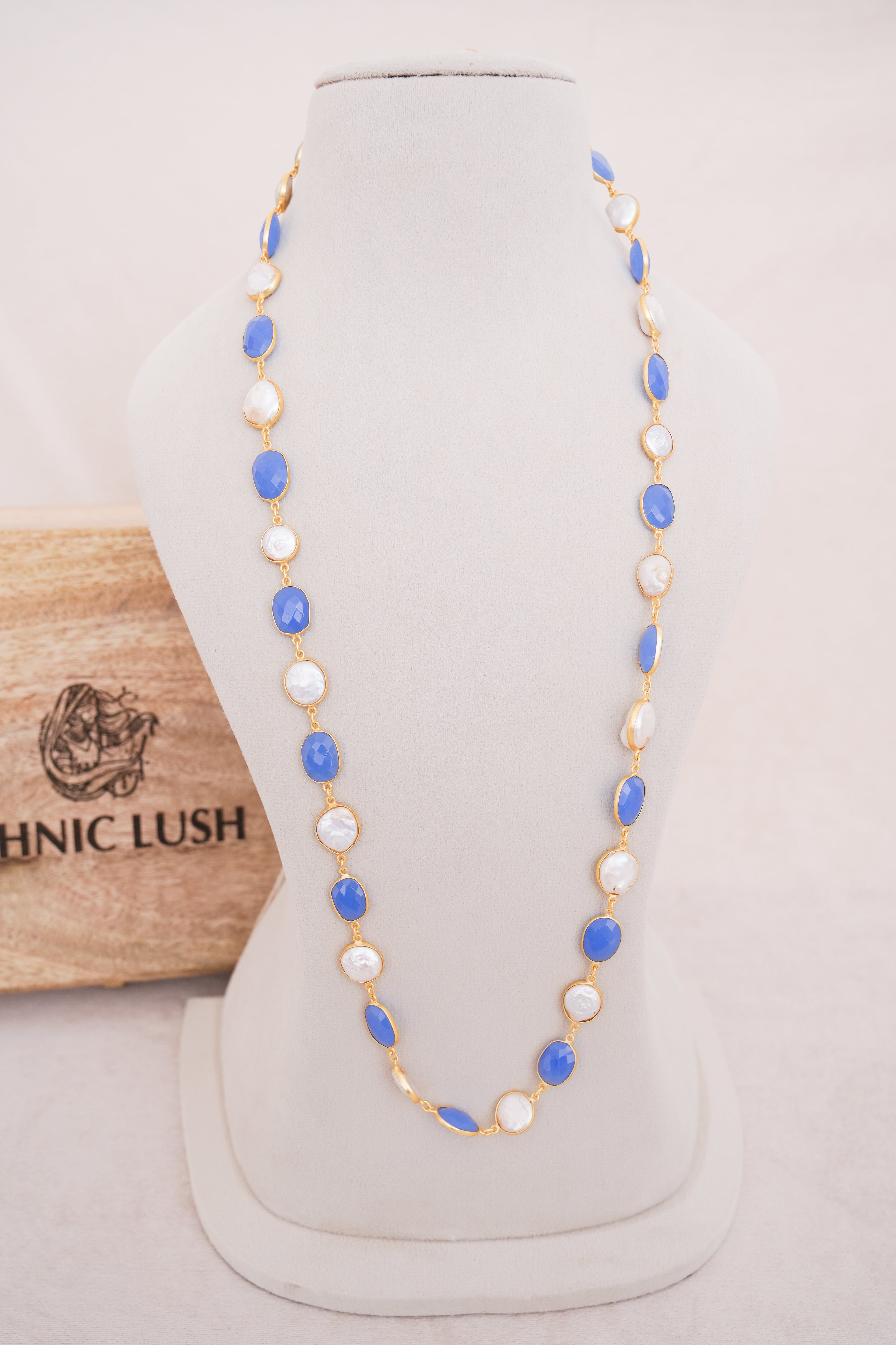 Natural Gemstone & Pearl Station Necklace