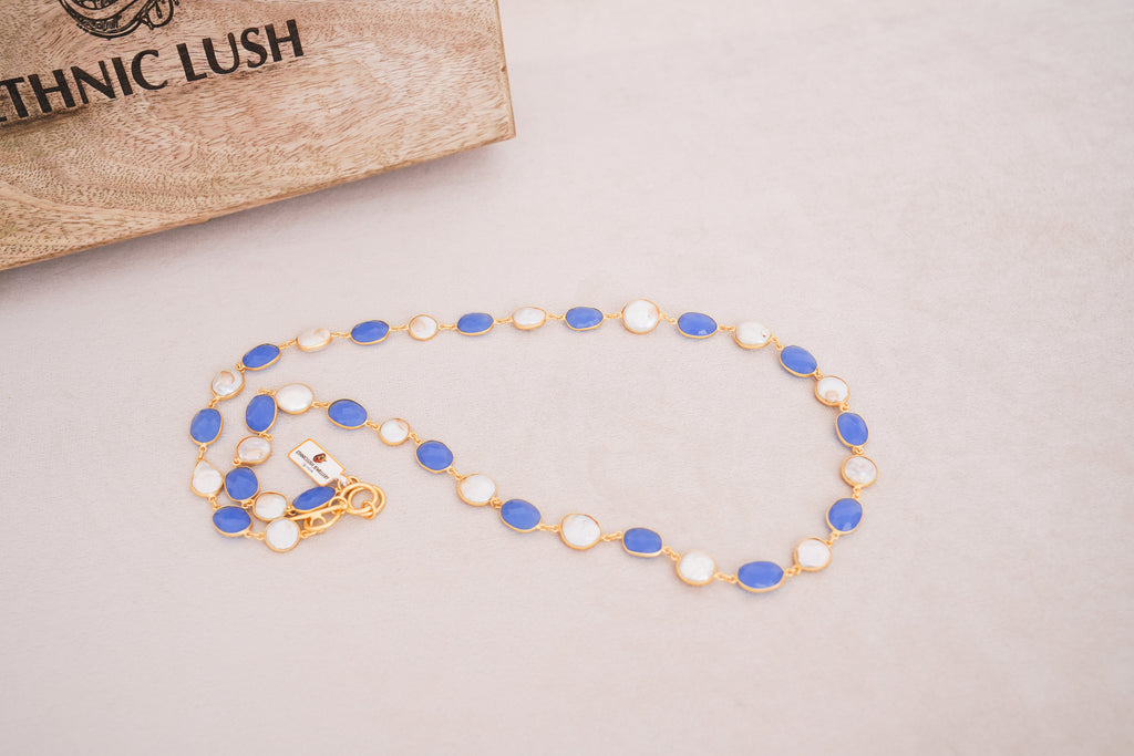 Natural Gemstone & Pearl Station Necklace