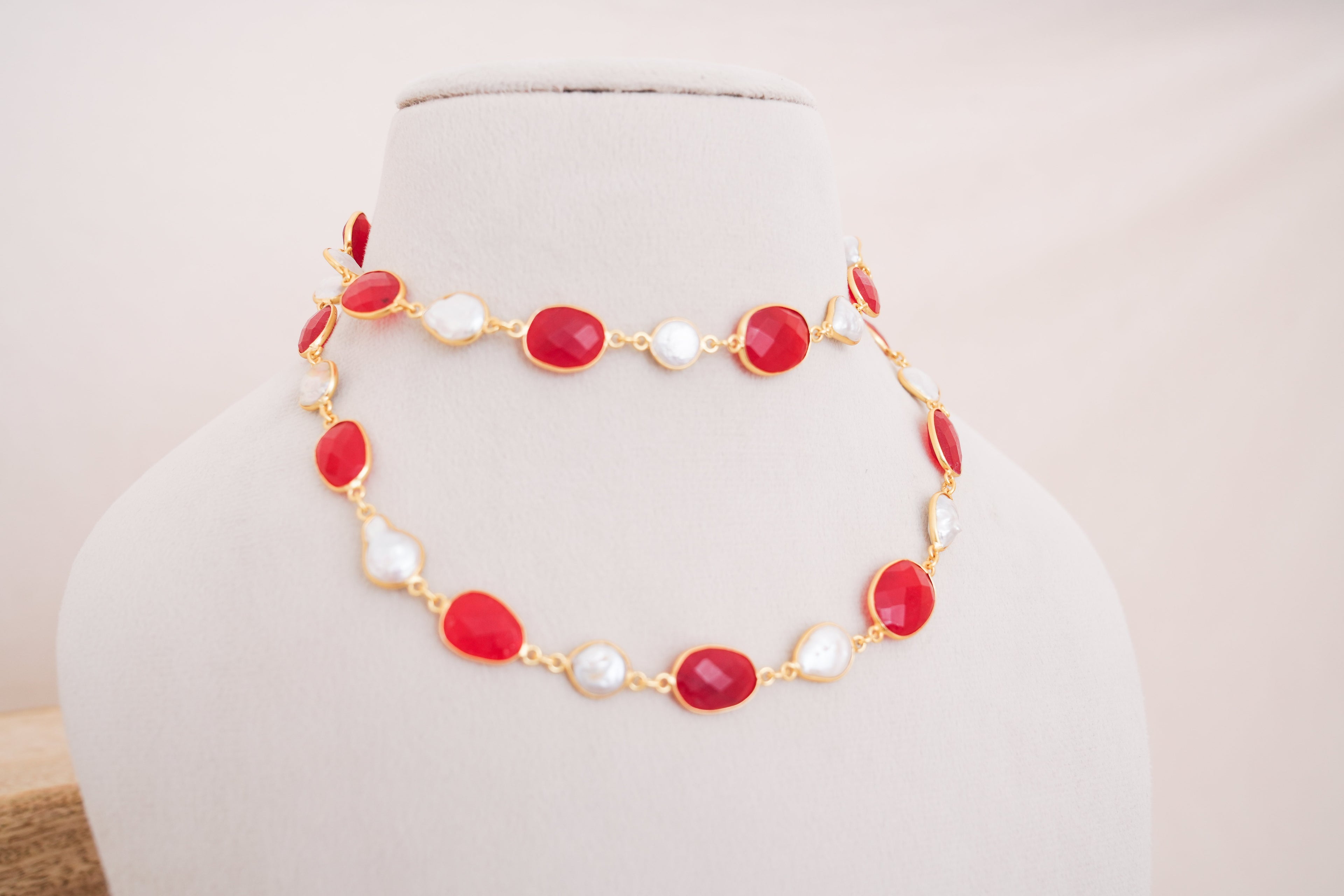 Natural Gemstone & Pearl Station Necklace