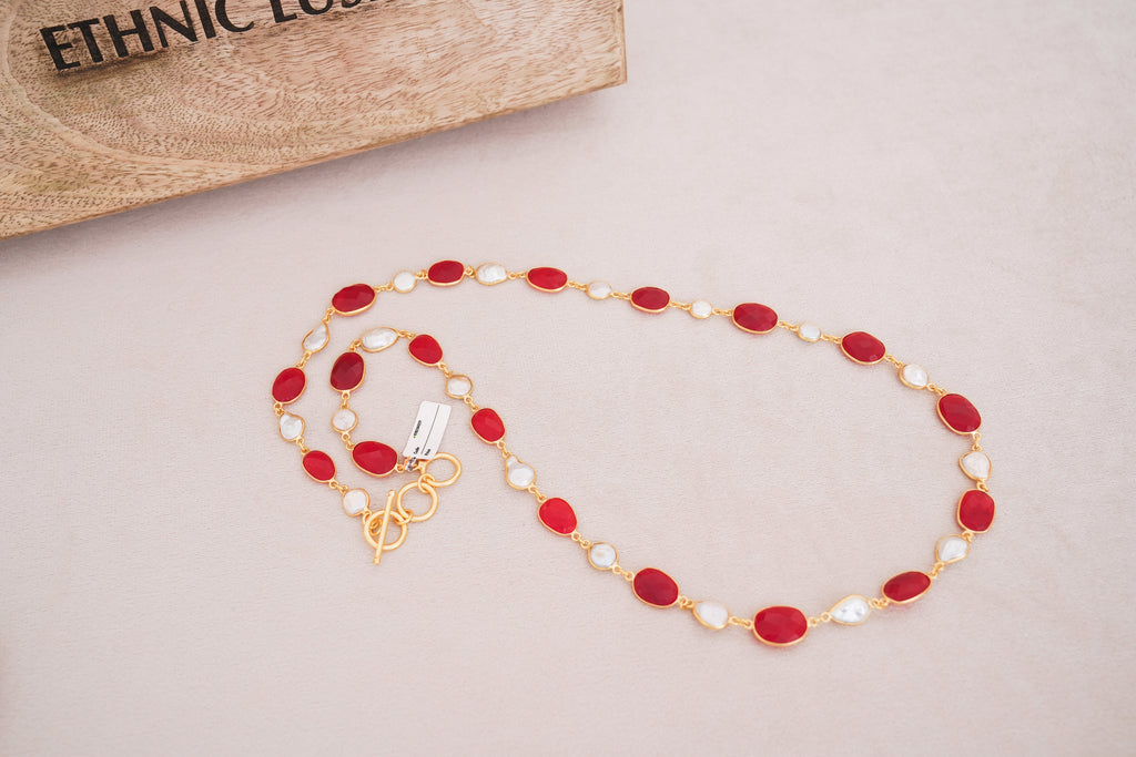 Natural Gemstone & Pearl Station Necklace