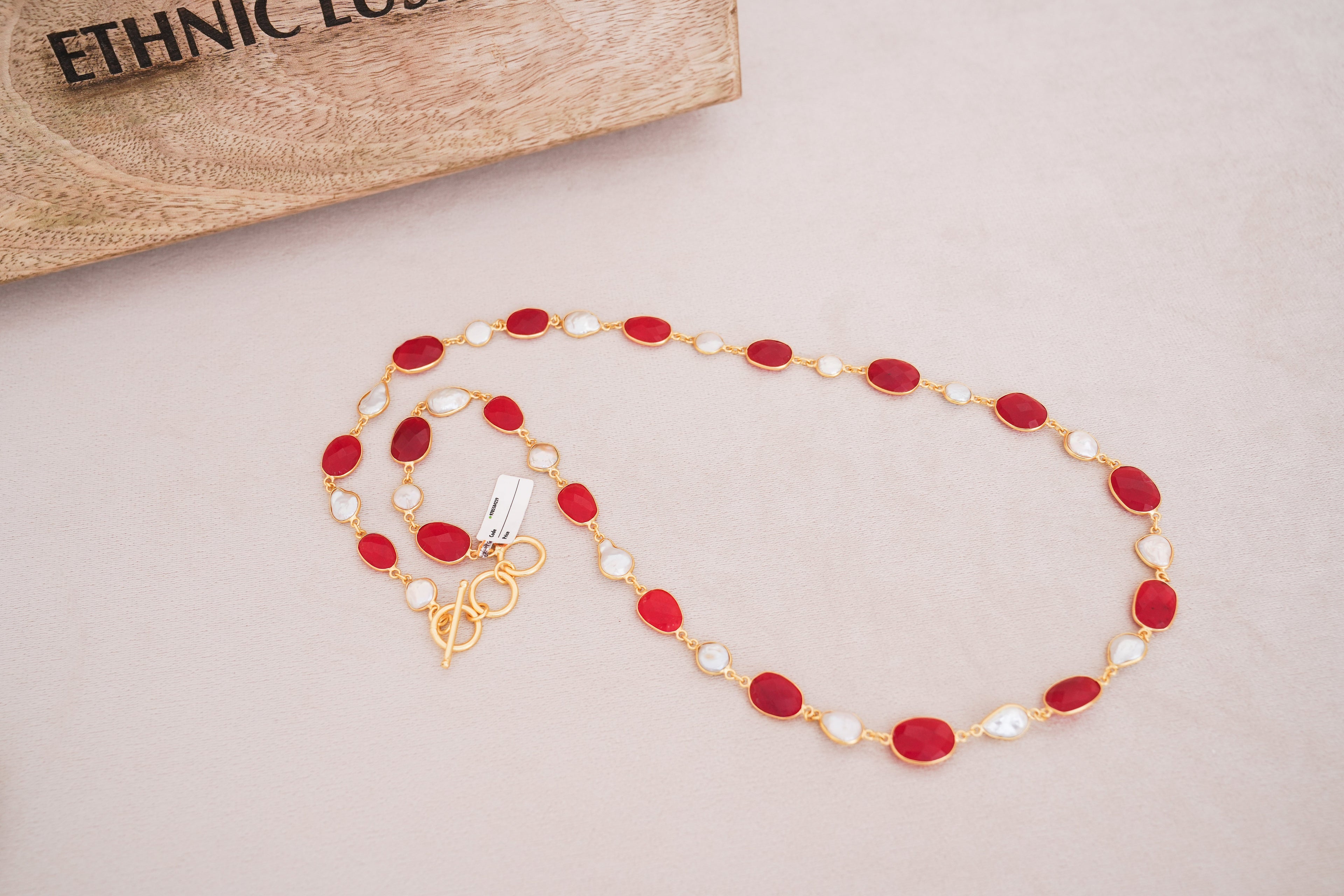 Natural Gemstone & Pearl Station Necklace