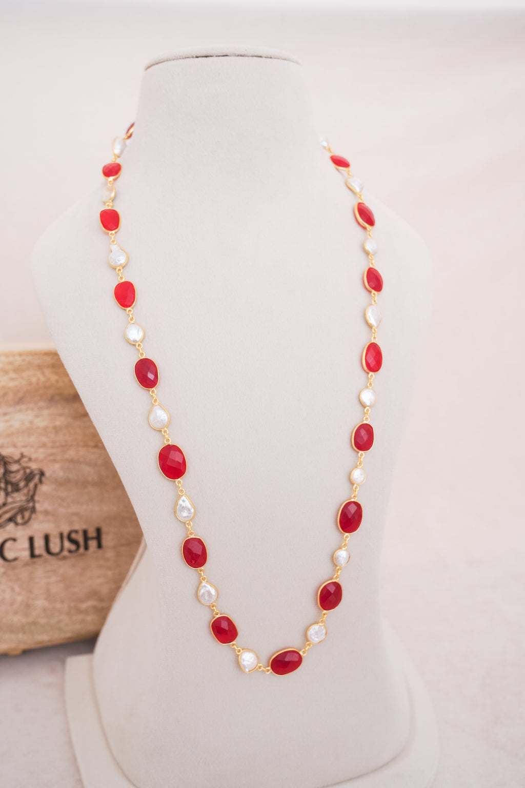 Natural Gemstone & Pearl Station Necklace