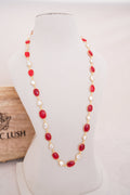 Natural Gemstone & Pearl Station Necklace